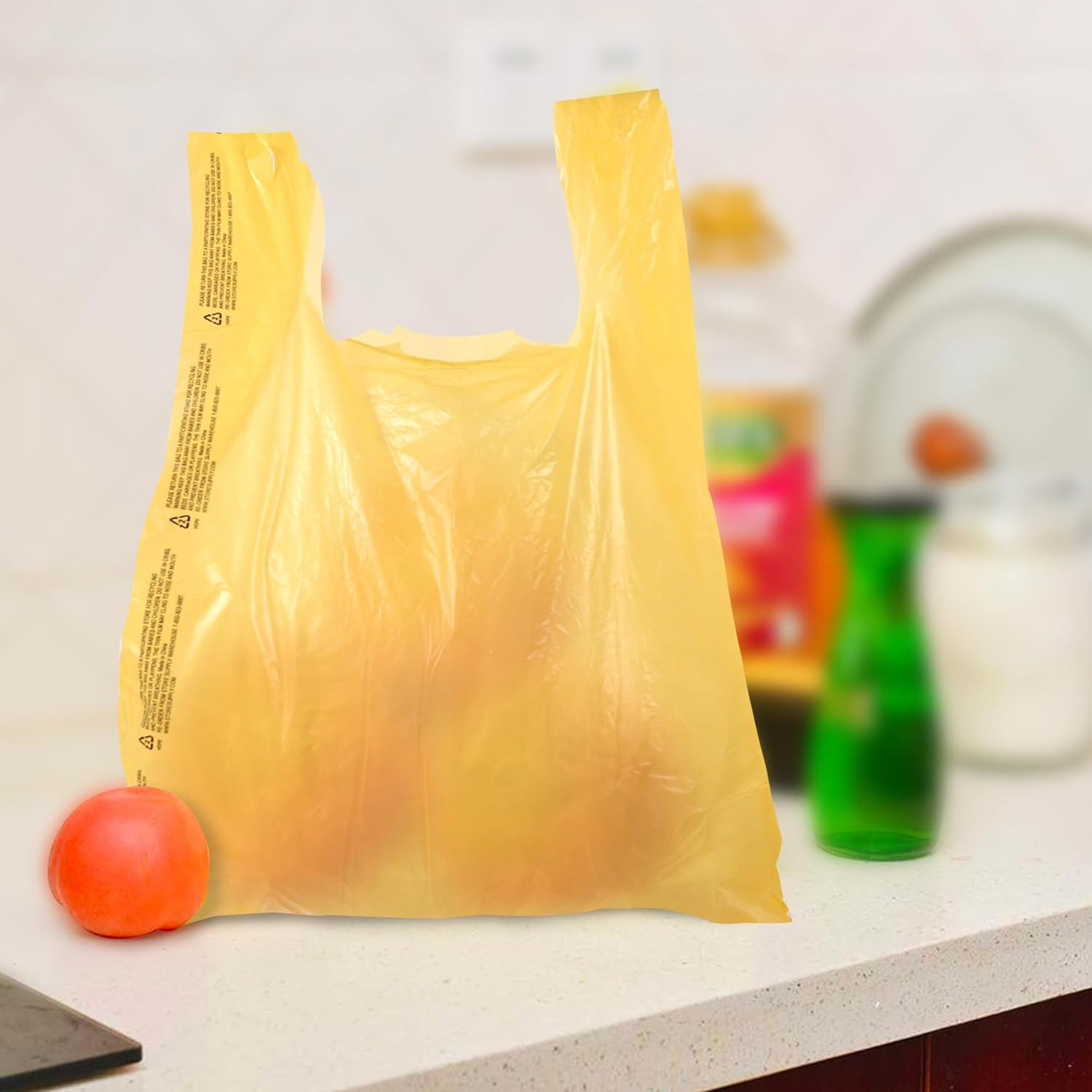 Yellow Plastic T-Shirt Shopping Bags – Case of 1,000-11 ½” X 6″ X 21″ –