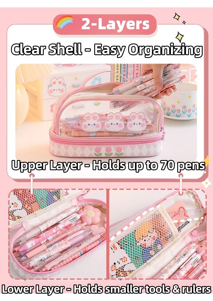 Bunny Pencil Pouch w/Handle Rabbit Kitten Bear Puppy Pen Case Cosmetic Bag Cl…