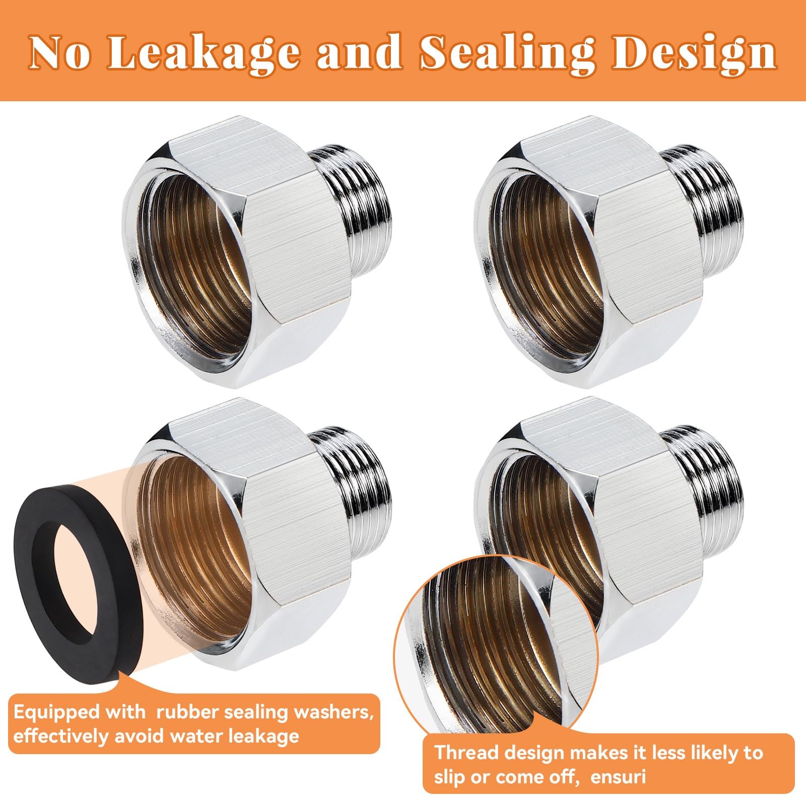Water Line Adapter, 4 Pcs 1/2″ Female to 3/8″ Male Brass x 1/2″, Silver