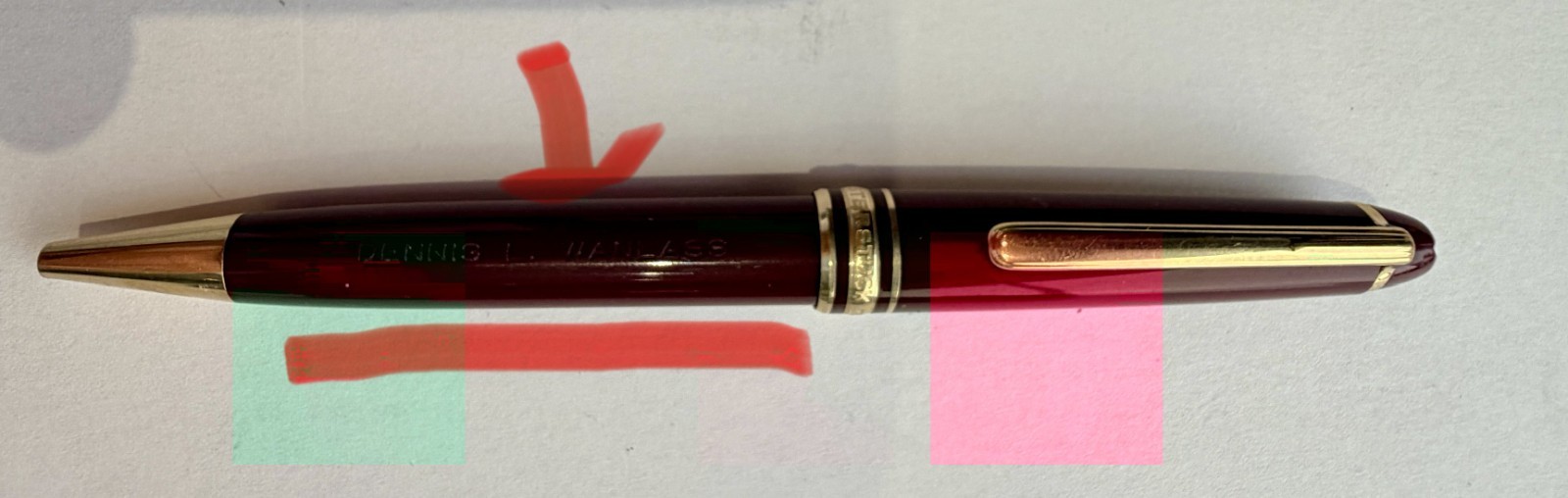 Mont Blanc Burgundy Ballpoint Pen Gold Tone Trim with Clip “engraved name”