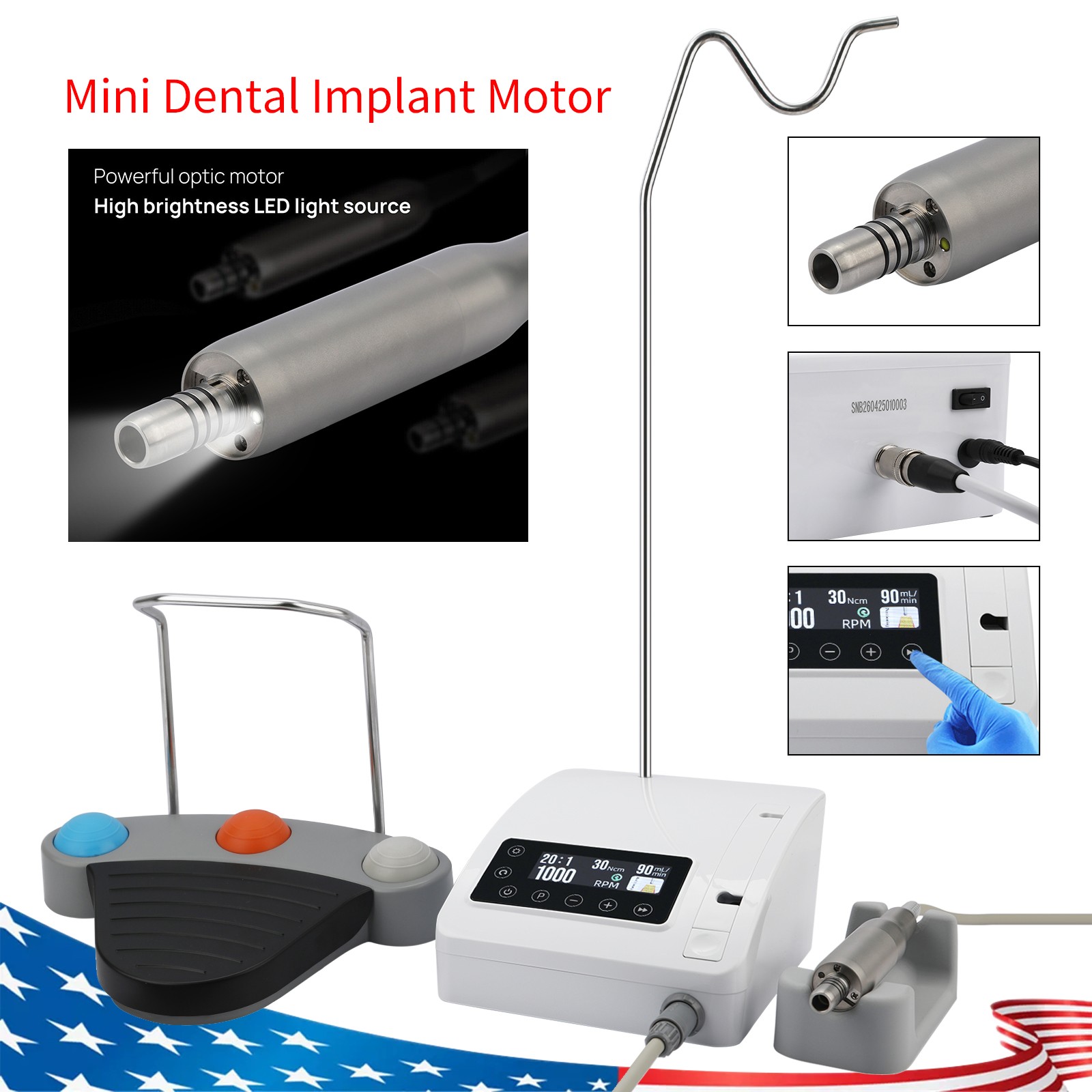 Mini Dental Implant Motor Surgical System Brushless Motor 20:1 LED Contra Angle