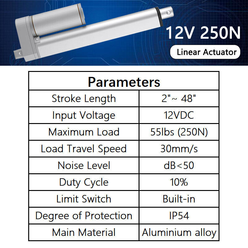 12V 2000N 900N 250N Linear Actuator 6inch Stroke 2inch to 48inch Fast Speed