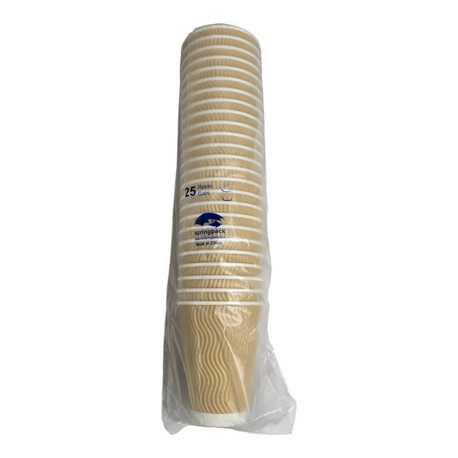 100 Pack 12oz Ripple Paper Coffee Cups w Lids and Brown Straws Tan Disposable