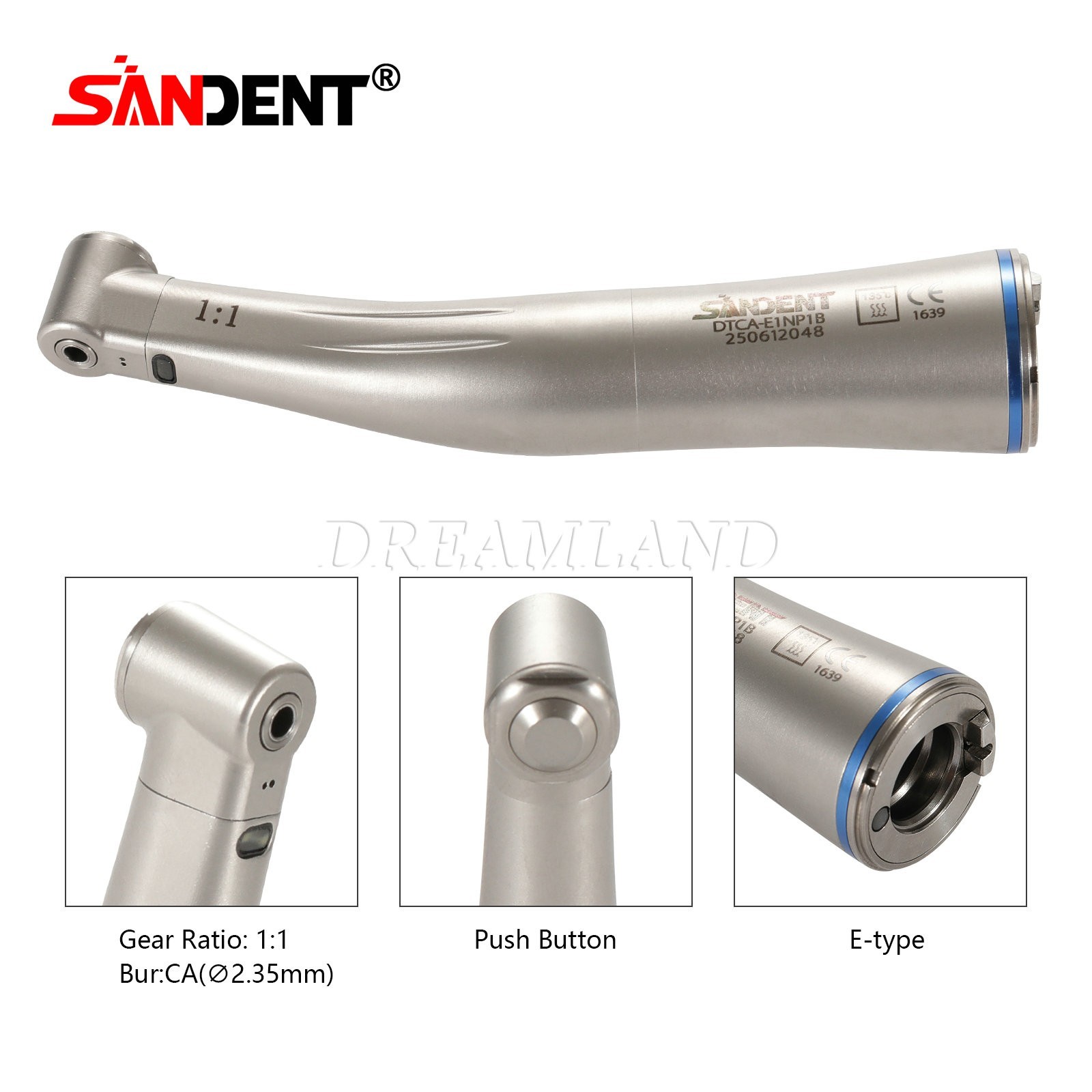 Dental 1:1 LED Light Fiber Optic Contra Angle Handpiece Fit E-type Motor DT us