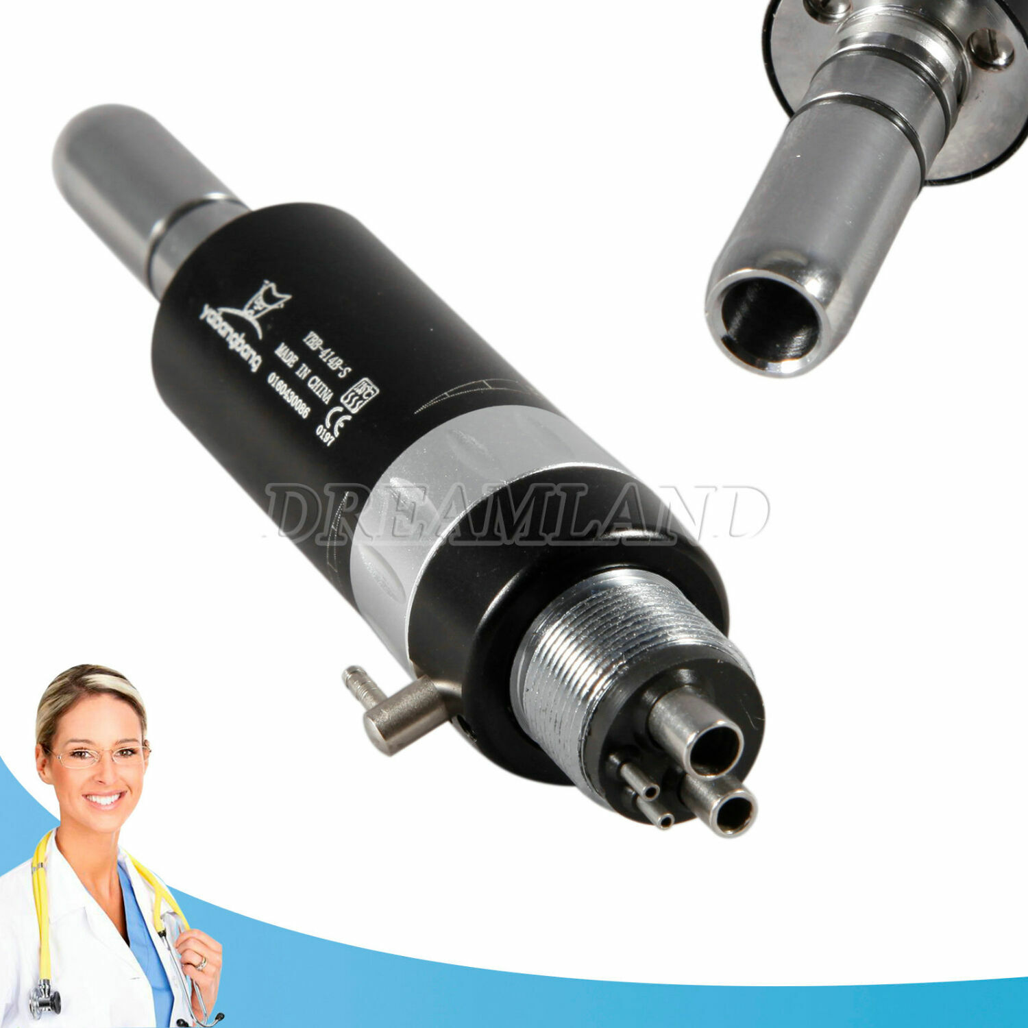 10 Sets Dental Air Motor 4Hole E-type + Low Speed Contra Angle Black fit 2.35mm