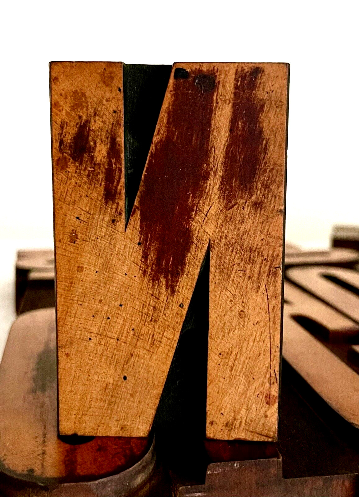 WOOD LETTER N “N” Vintage Letterpress PRINT TYPE Printing Patina