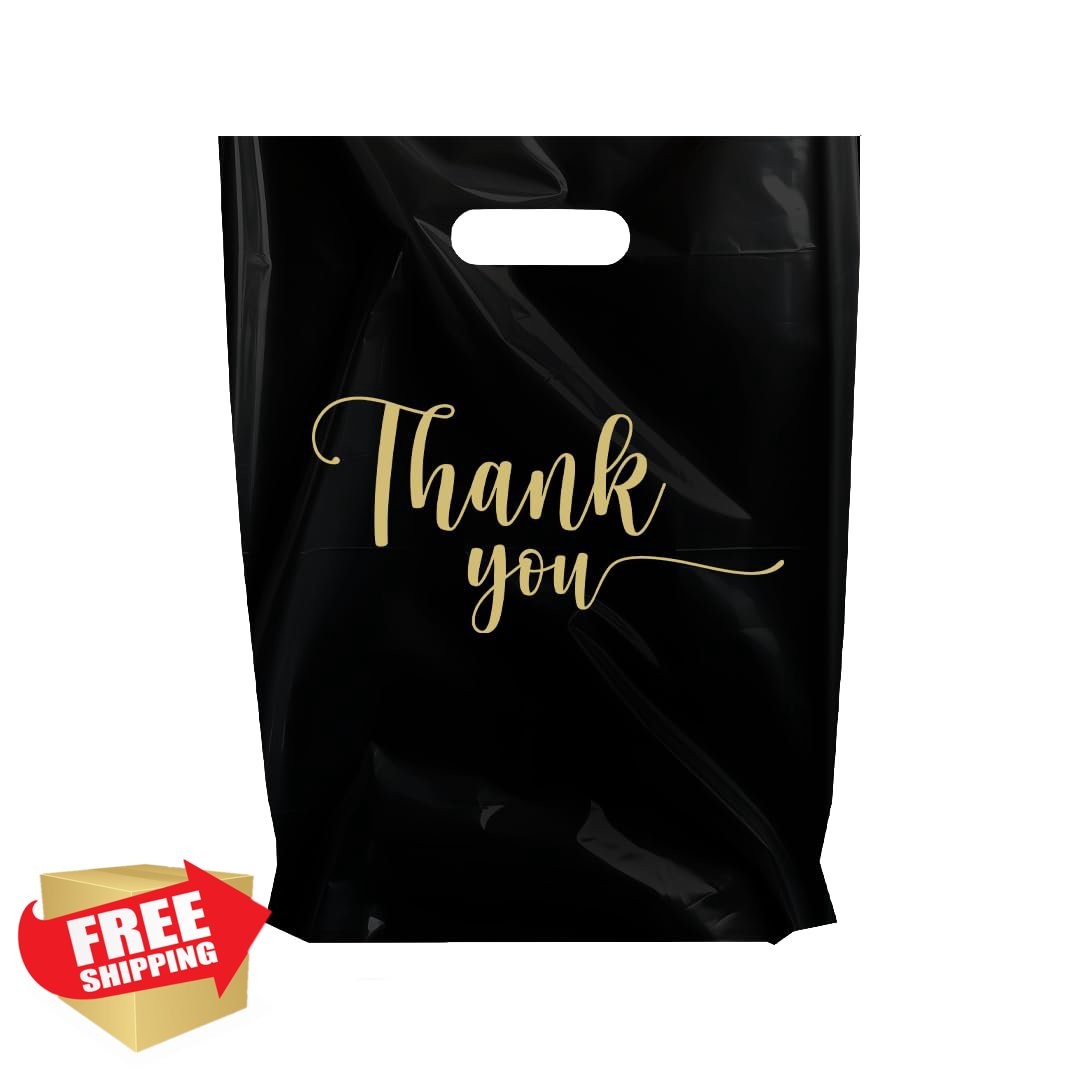 MMSBAGS 100 Black/GoldTY Plastic Bags 15×18″