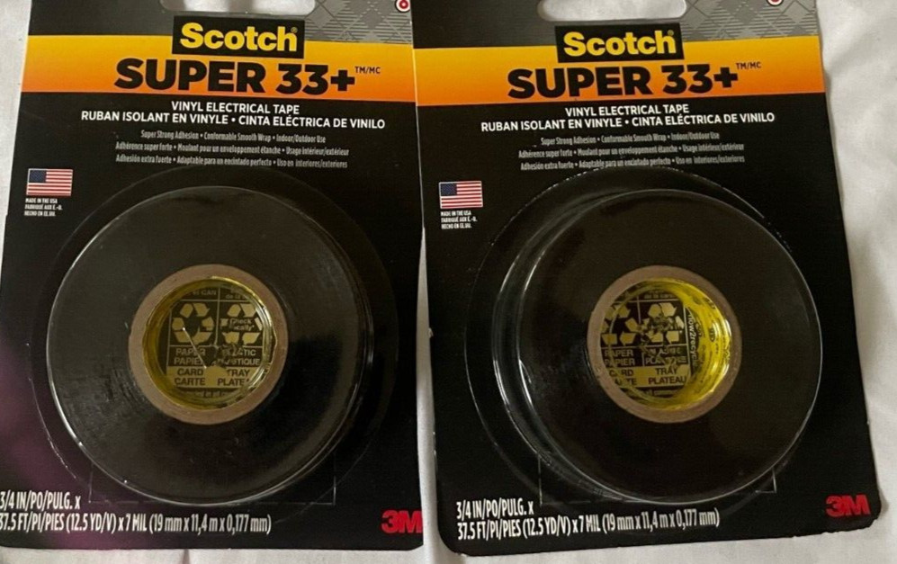 3M 33+TM Vinyl Electrical Tape 3/4X450 Vinyl Plastic Indoor Outdoor use 2 Pack.