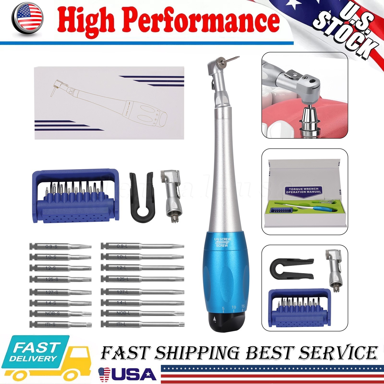 Dental Universal Implant Kit Torque Wrench Contra Angle Handpiece & 16 Drivers