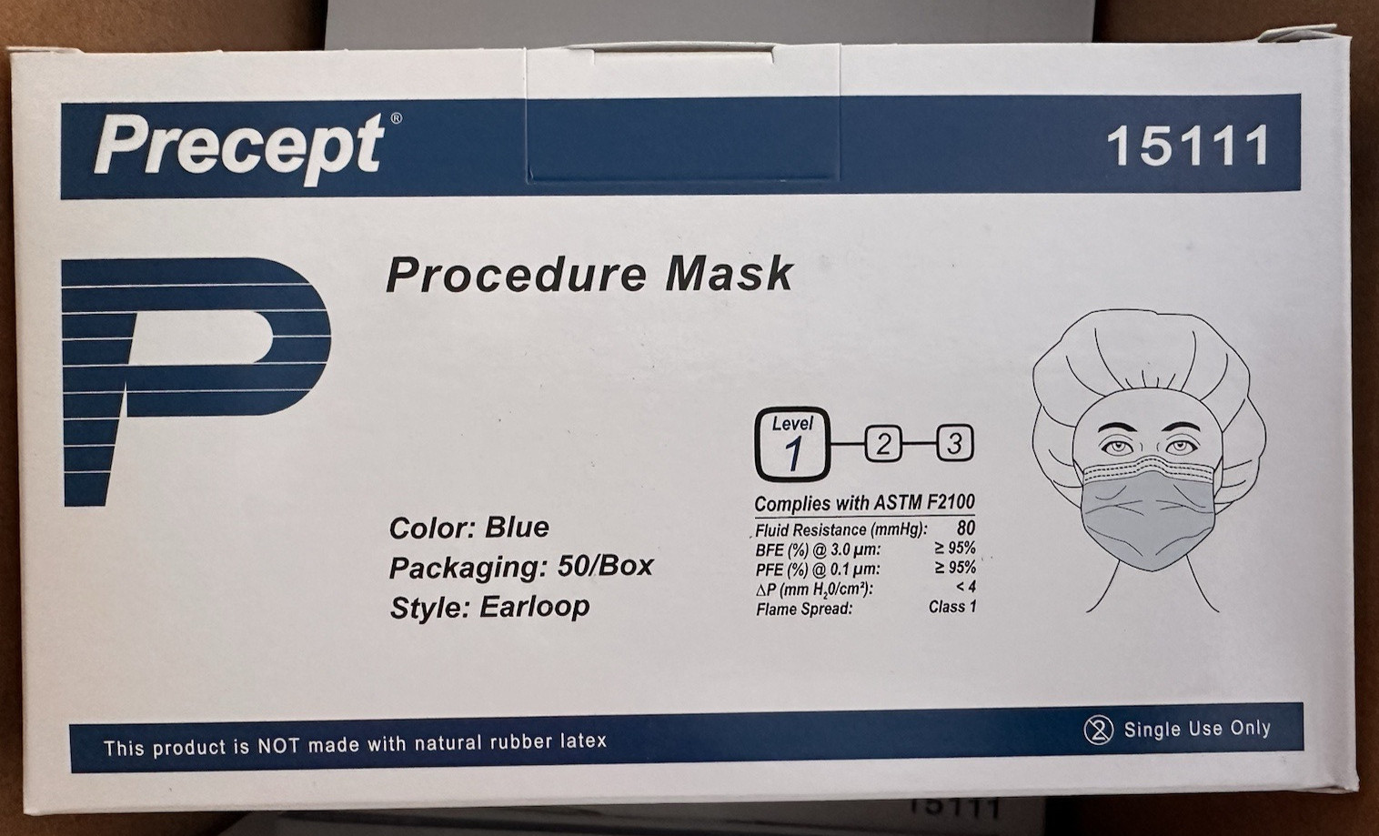 Precept 15111 Procedure Mask Level 1 Blue color Case of 10 Boxes DENTED