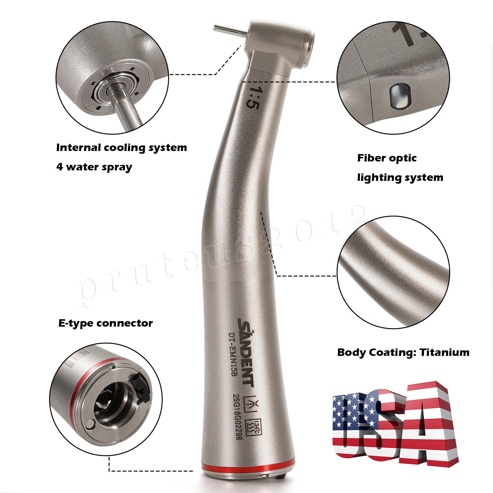 SANDENT 1:5 Contra Angle Electric Dental Handpiece Fiber Optic Mini Head DT-EM