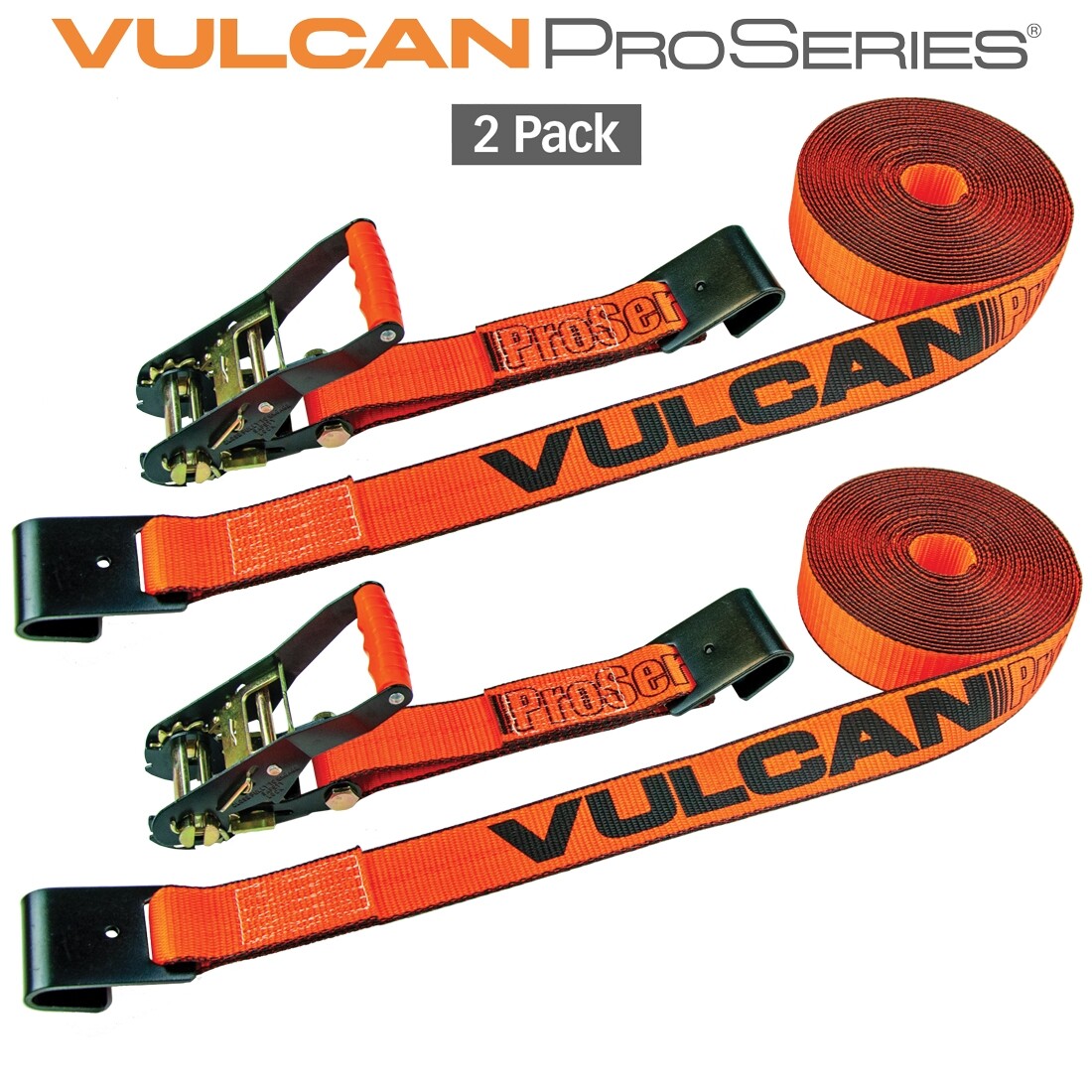 VULCAN Ratchet Strap – Flat Hooks – 2″ x 30′, 2 Pack – PROSeries – 3300 lbs SWL