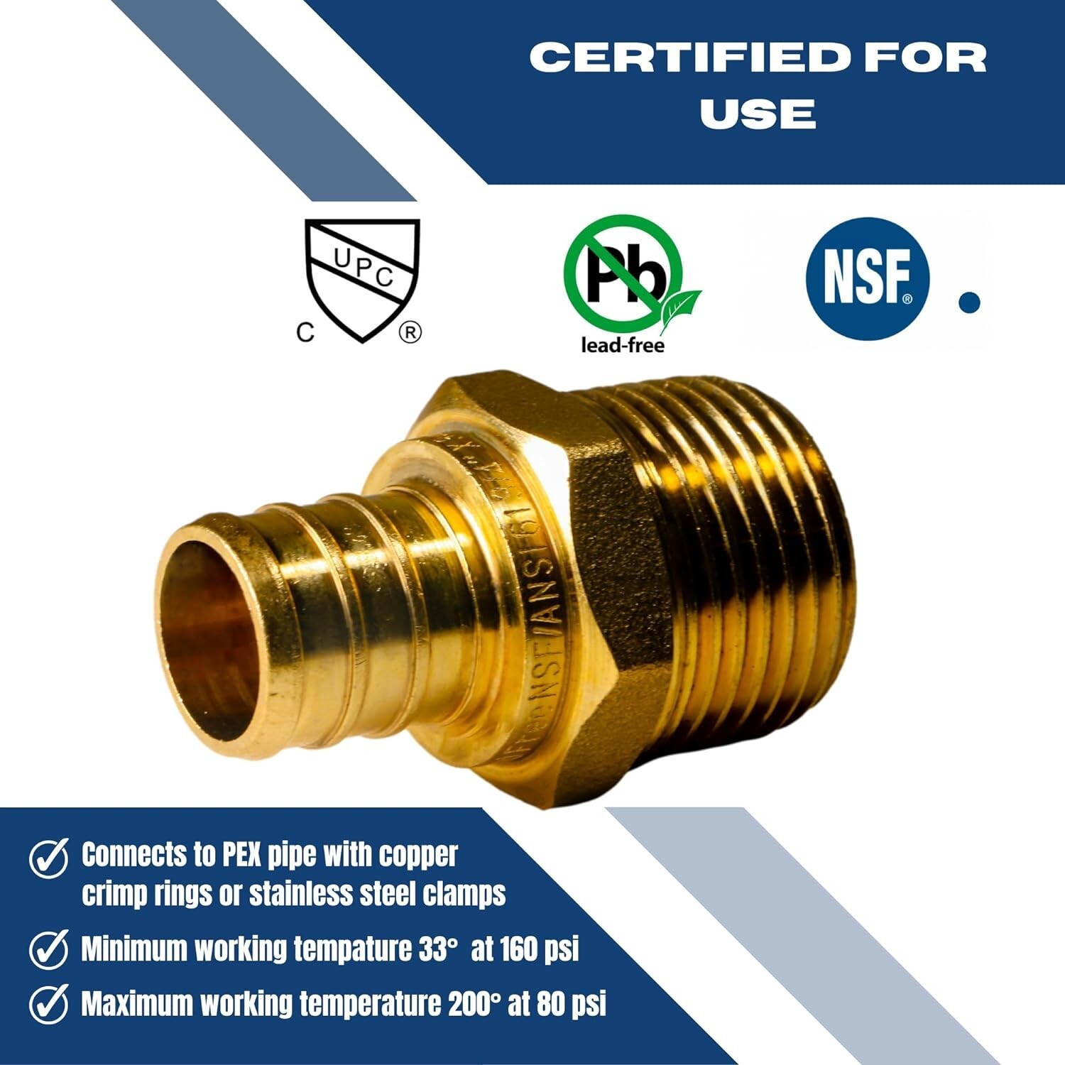 10 PCS. 3/4″ PEX X 3/4″ MALE NPT THREADED ADAPTER BRASS CRIMP FITTING LEAD FREE