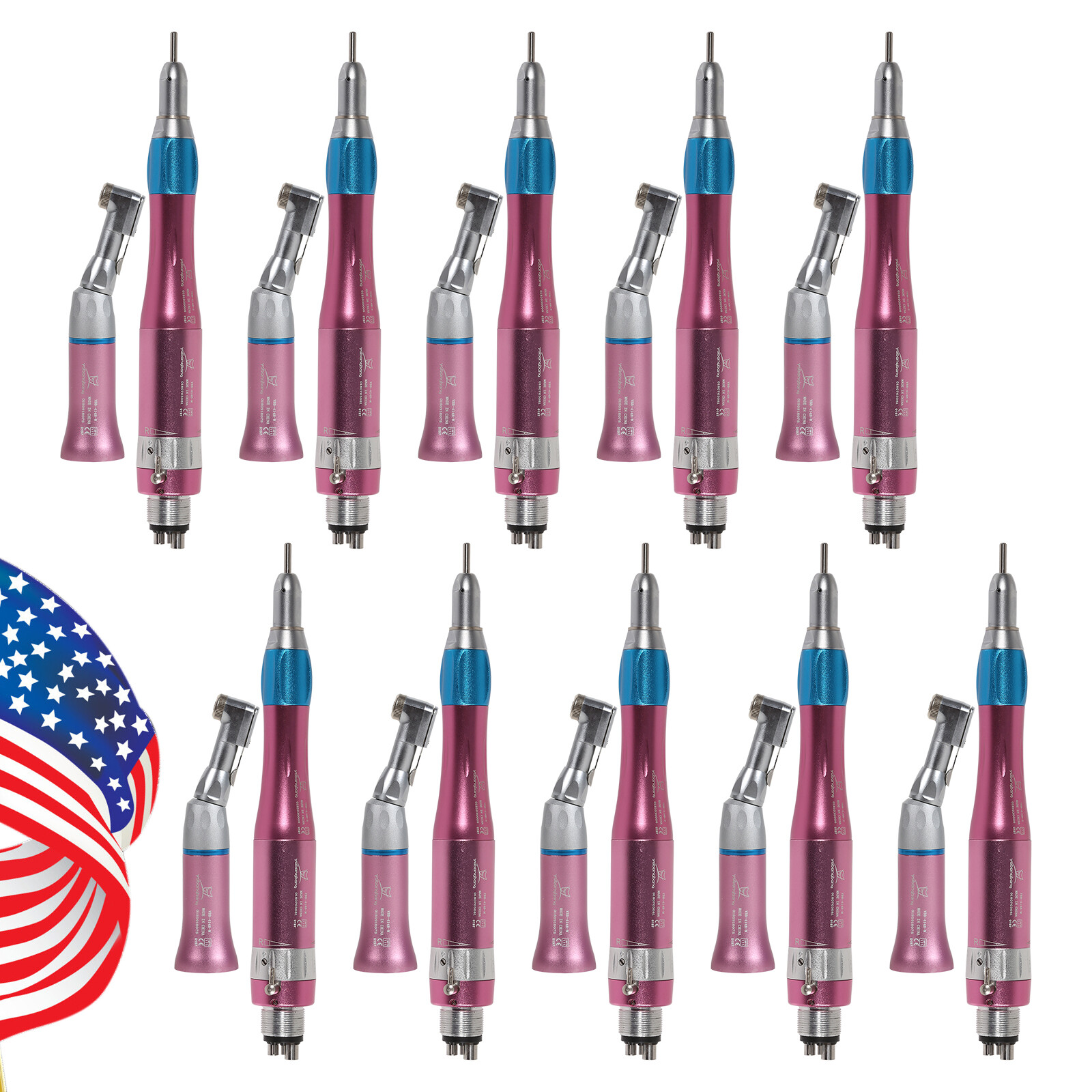 NSK Style Dental Slow Speed Handpiece Straight/Contra Angle/Air Motor 4Hole Pink