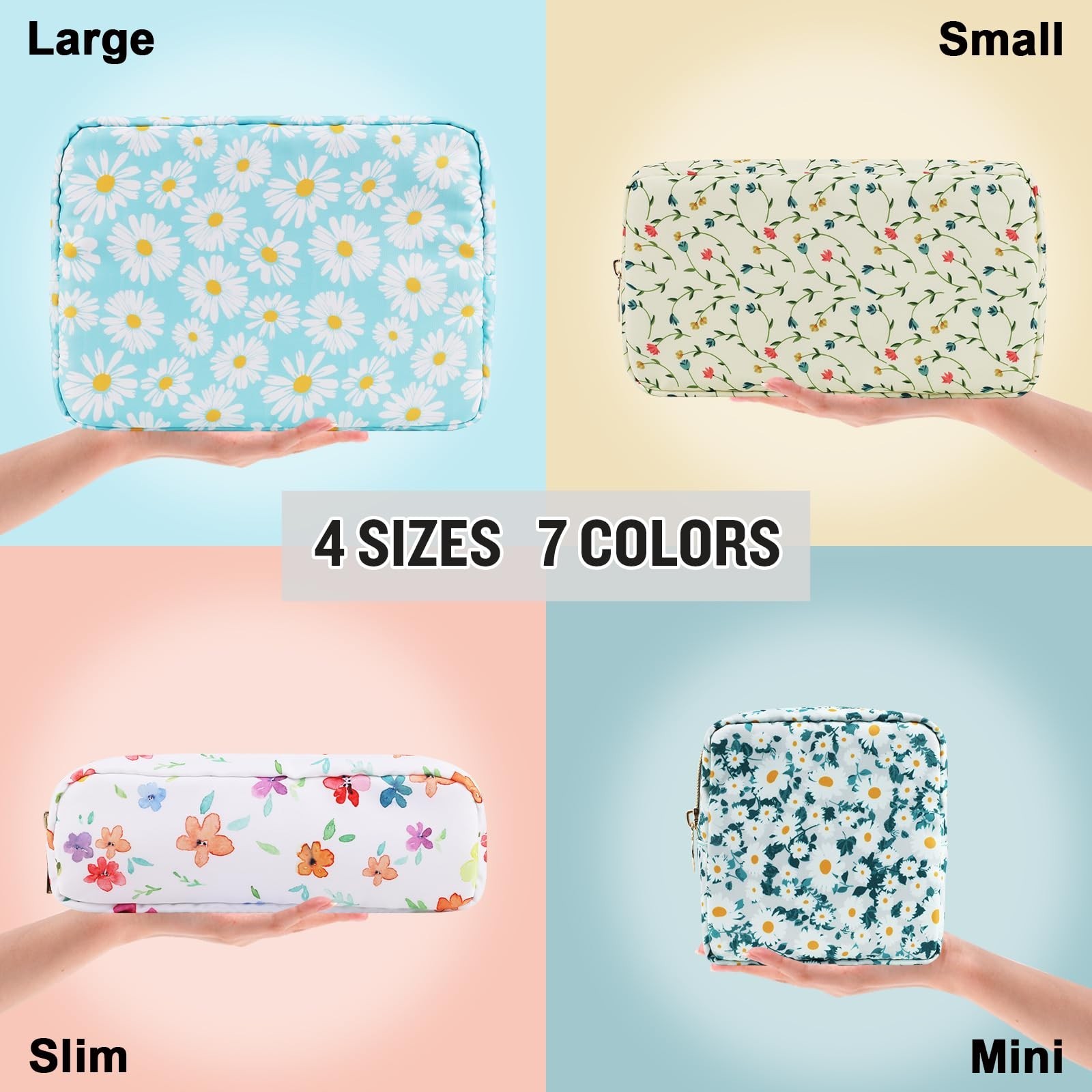 Nylon Small Floral Makeup Bag, Slim Preppy Cute Makeup Brush Case, Waterproof…