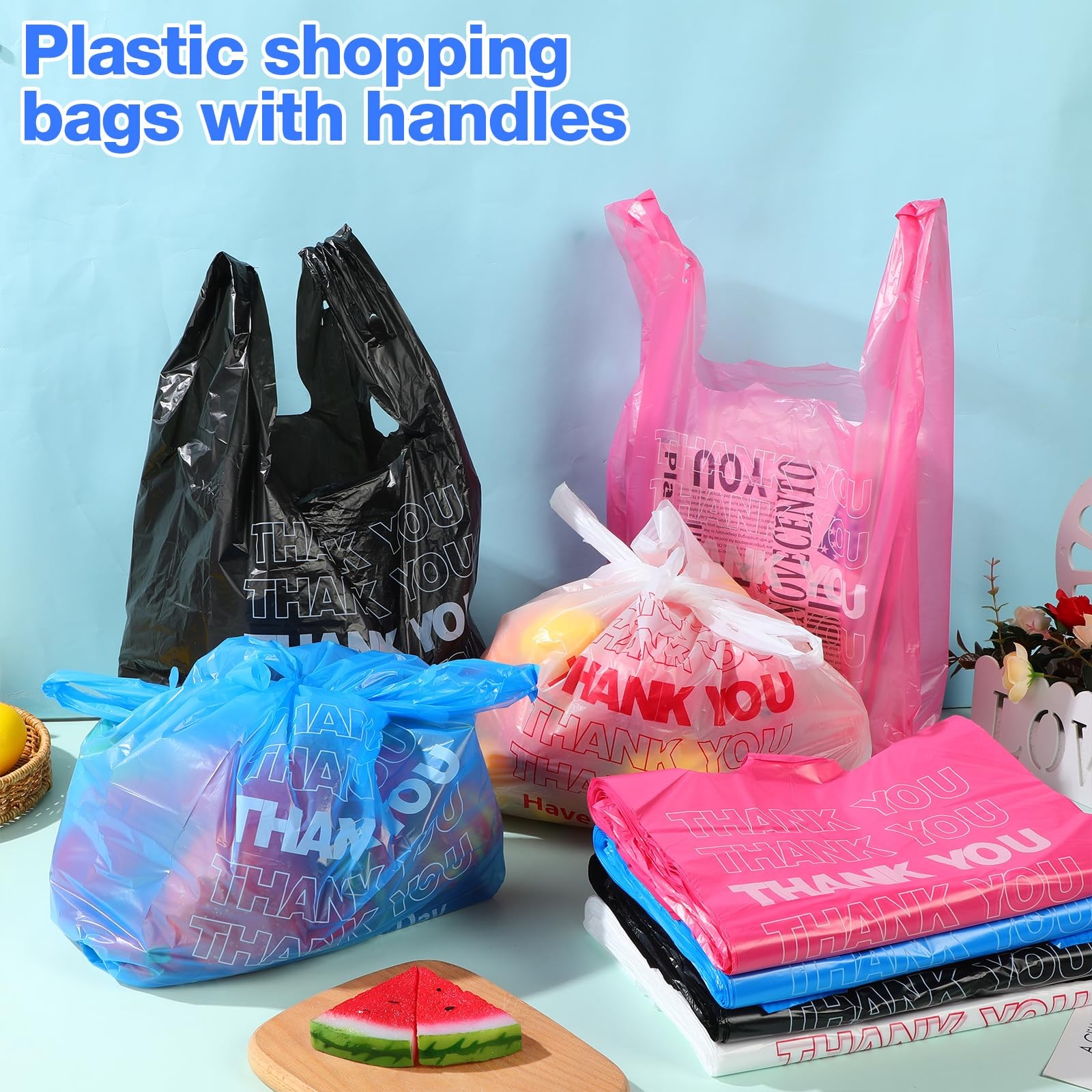 Bolsas de agradecimiento con asa para camisetas, desechables, 11 x 6 x 21 pies
