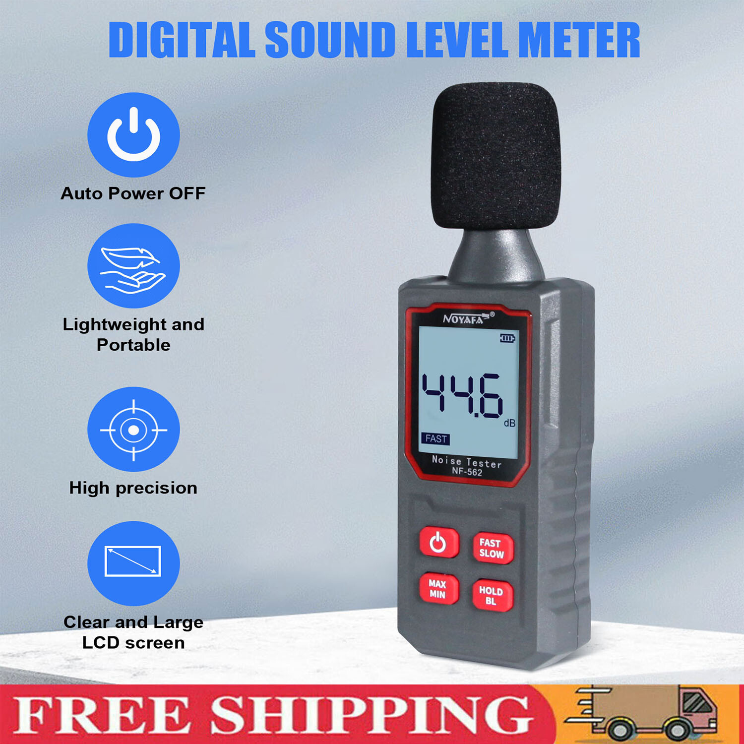 Decibel Meter, Portable Digital Noise Meter 30-130dB Sound Monitoring Tester