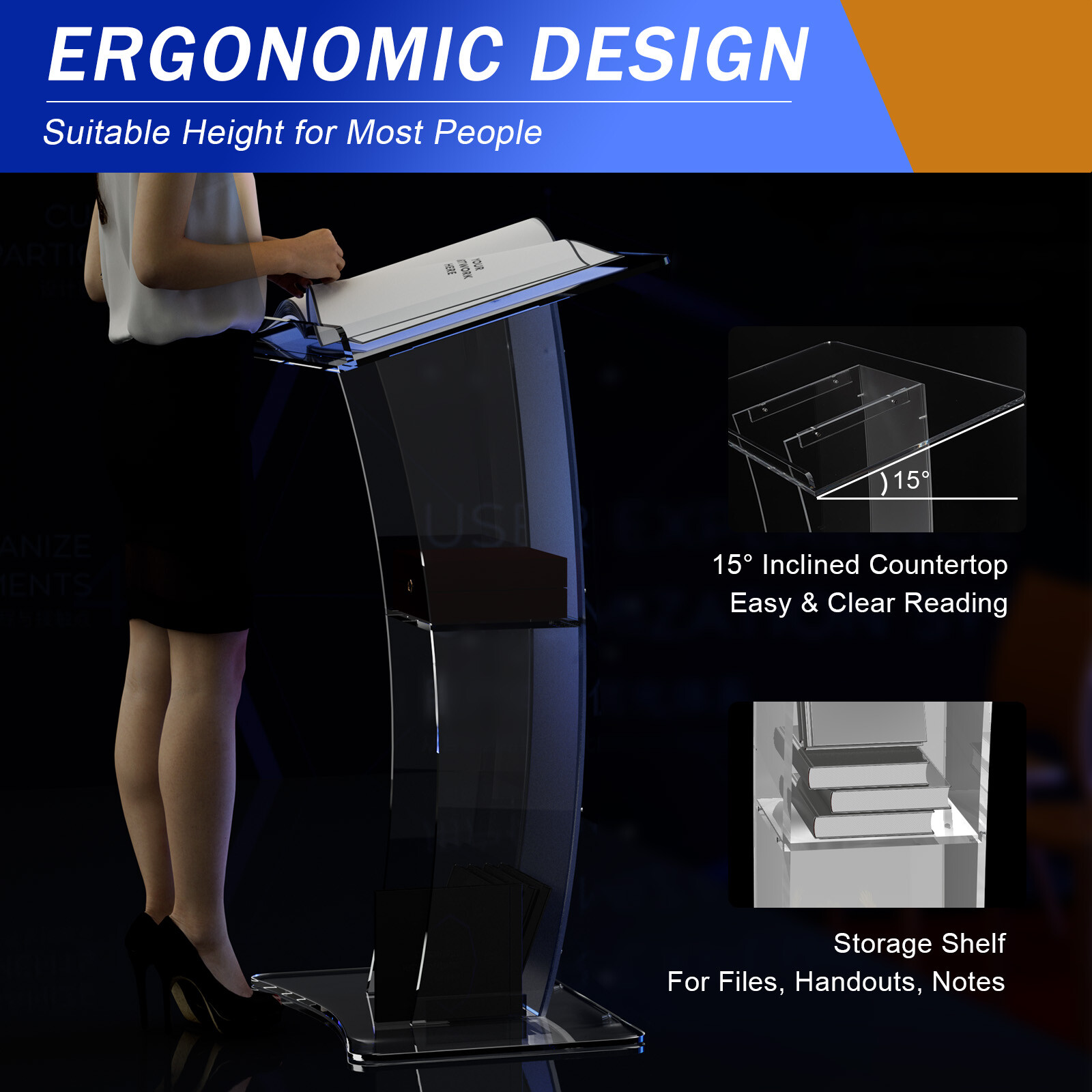Acrylic Clear Podium Plexiglass Pulpit School Conference Church Curve Lectern