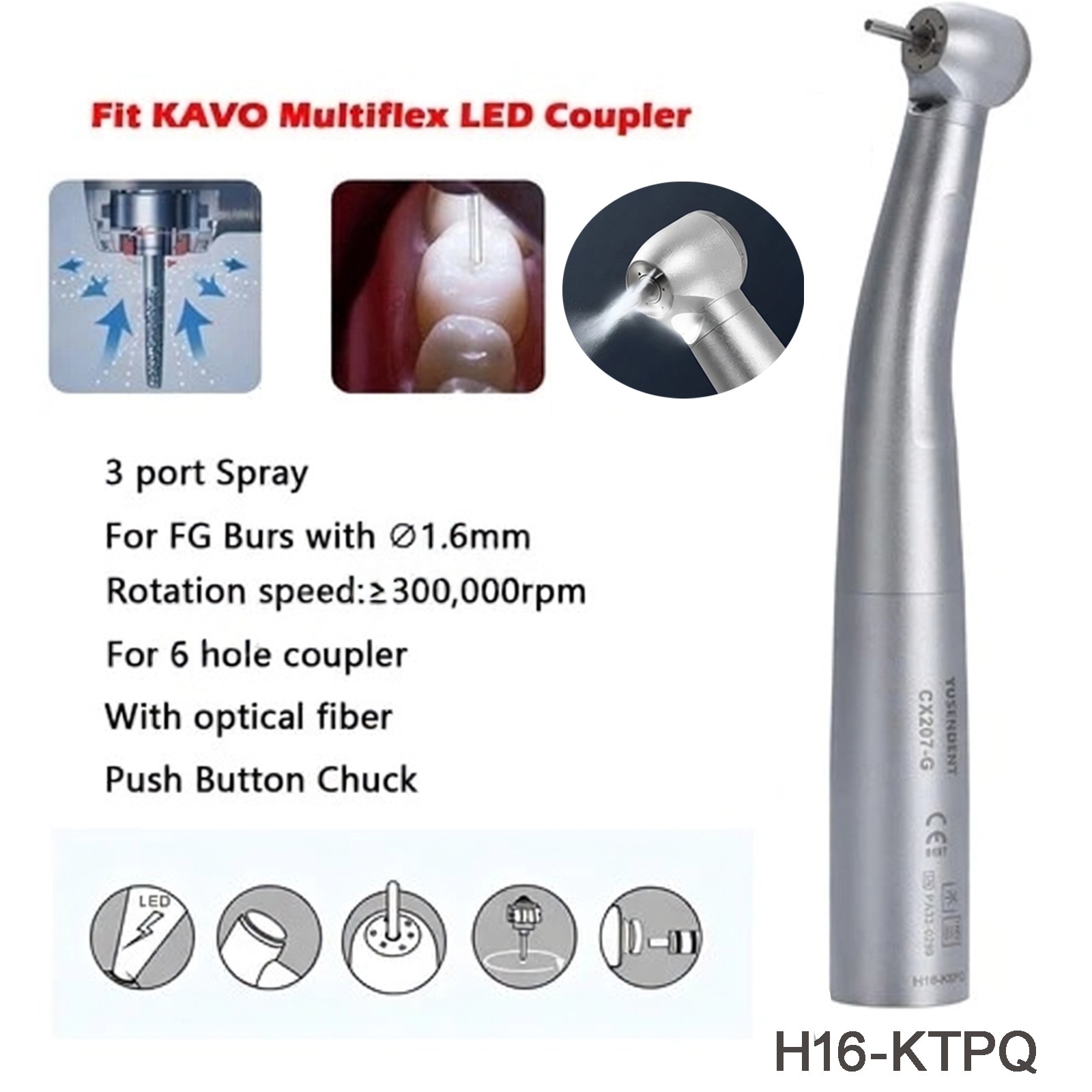 COXO YUSENDENT Dental Fiber Optic High Speed Handpiece LED Coupler NEW Style