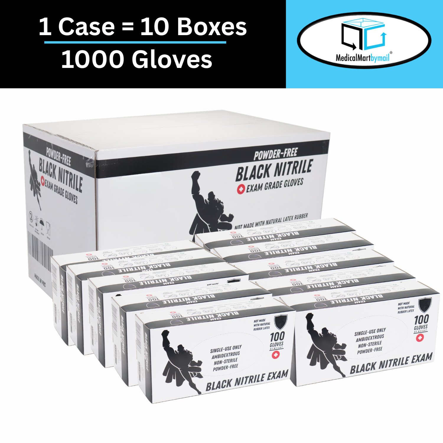 [1000 Ct] Black Nitrile (6 Mil) Powder Free Gloves Latex/Vinyl Free Size: XXL