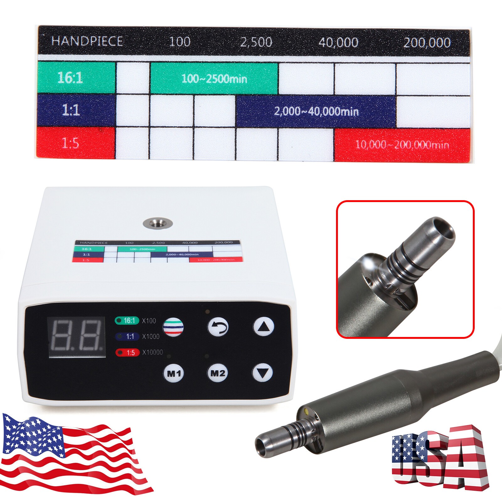 US NSK Style Dental Brushless LED Electric Micro Motor 1:5 Increasing Handpiece
