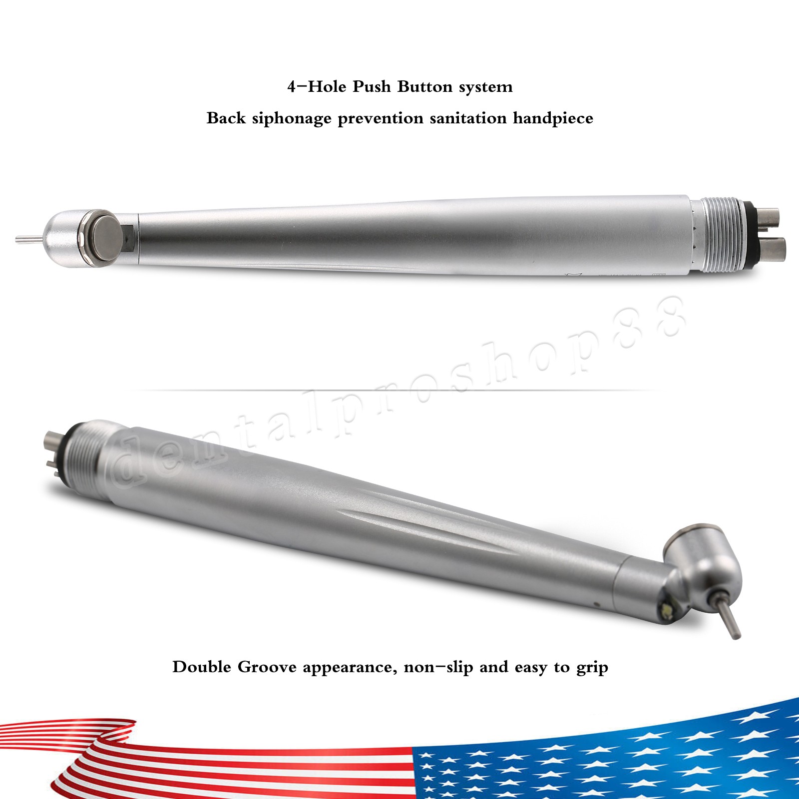 LED Dental Surgical Handpiece 45° Angle 4 Hole Midwest Rear Exhaust Impact Air