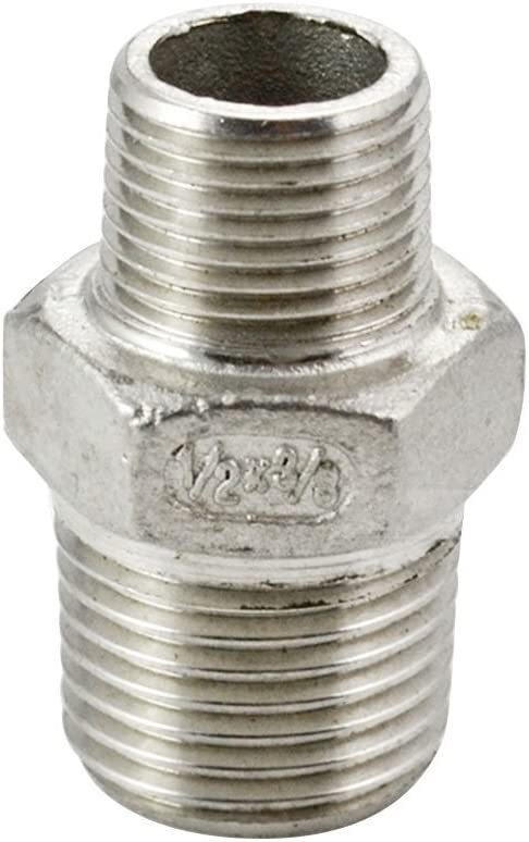 1/2″ to 3/8″ inch male NPT Hex Nipple Pipe Fitting Reducer Reducing Adapter SS