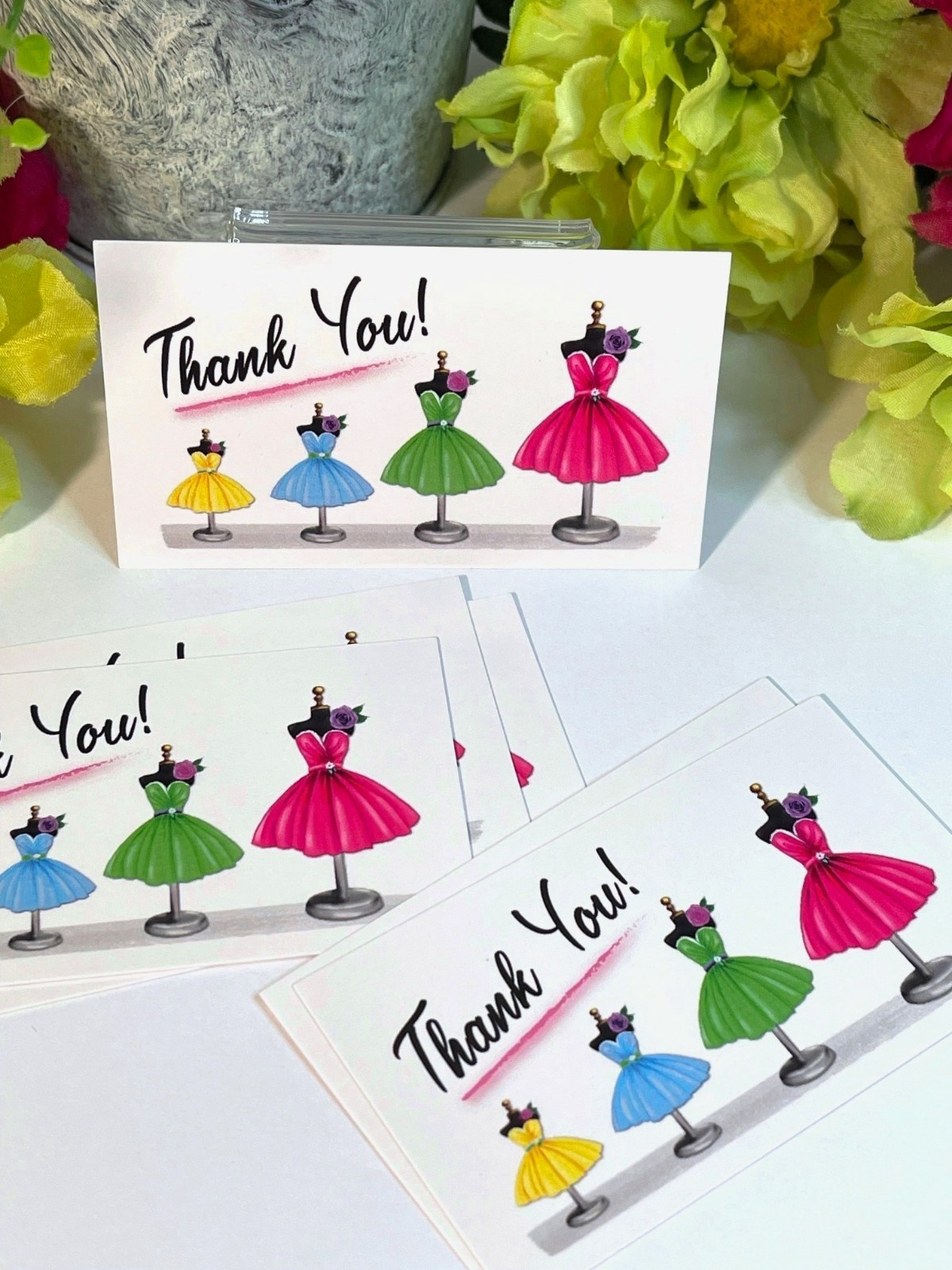 Thank You Business Cards, Ladies’ Fashion Dress Forms, Pink Dress, 50 pcs