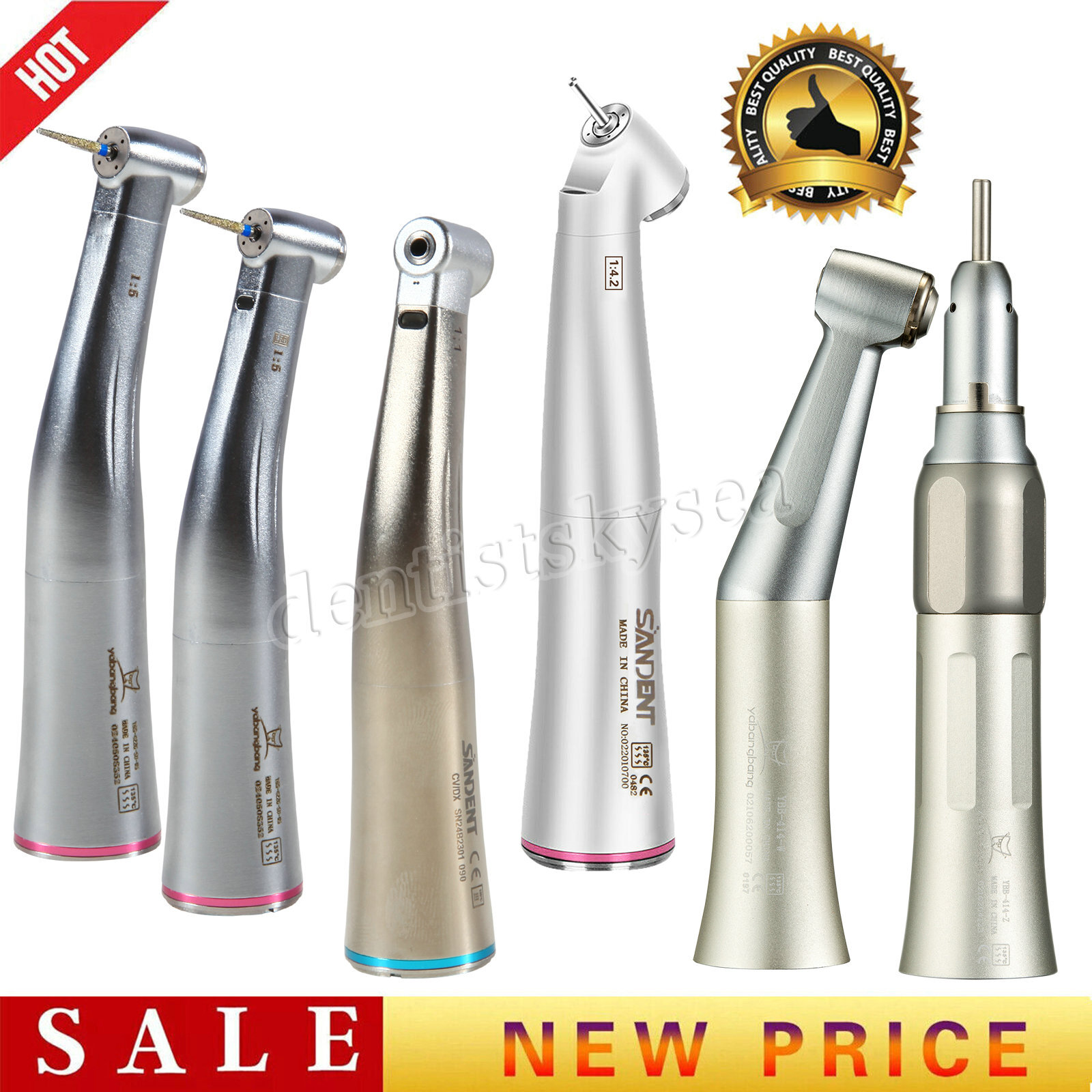 SANDENT 1:1 /1:5 / 20:1 LED Fiber Optic Contra Angle Handpiece Fit E-type Motor