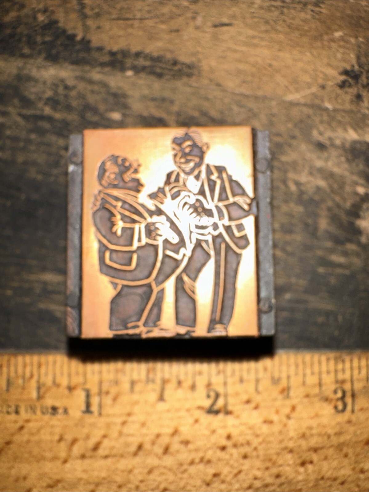 Print Block ( 2 Men Shaking Hands & Smiling Dealmaking ) Copper Face