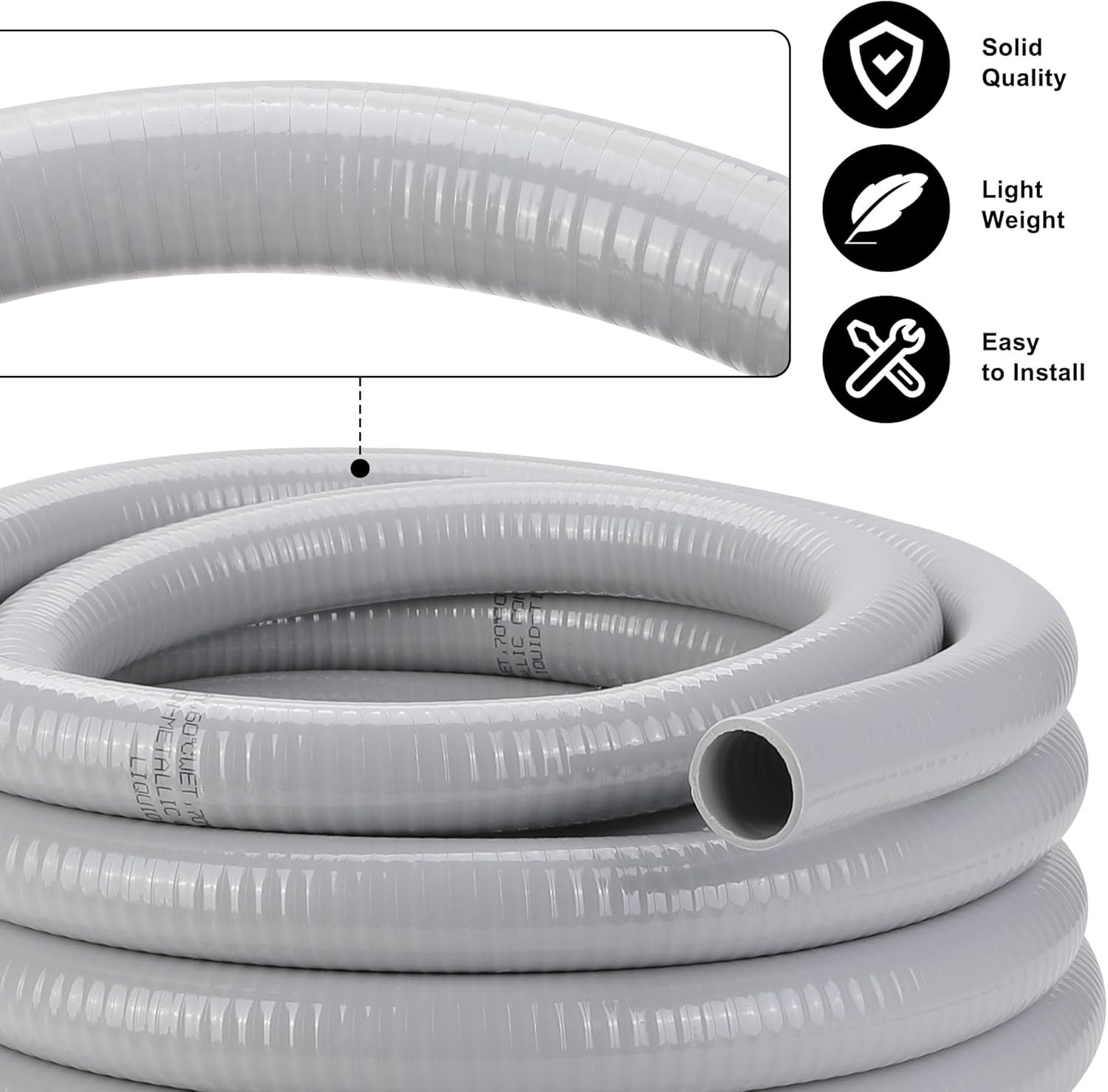 1 Inch Flexible Liquid Tight Conduit 25FT, Non Metallic Electrical Conduit Kit w