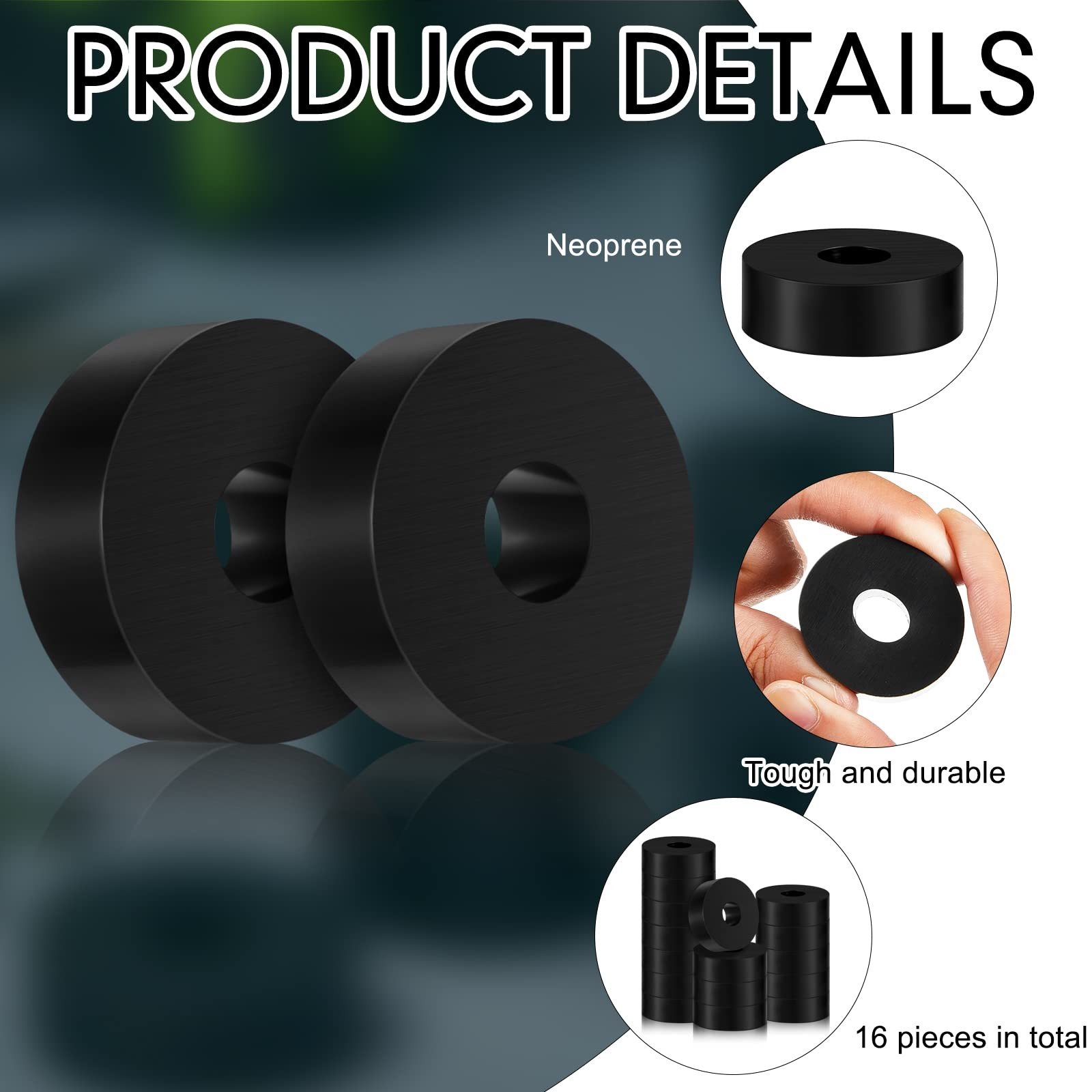 HeavyDuty Rubber Spacer Bushings 1 OD x 3/8 ID x 1/2 Inch Black 16 Pcs for Auto