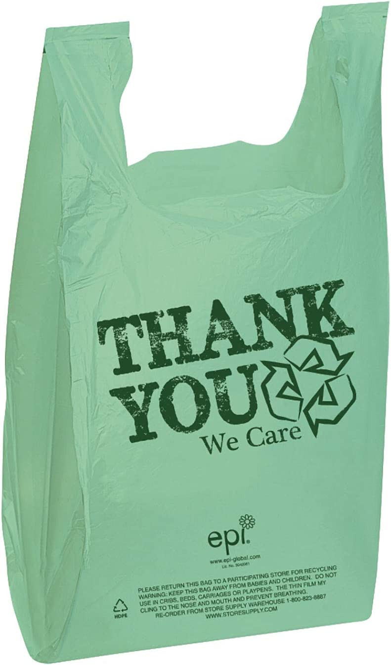 Plastic T-Shirt Bags 3000 Shopping Retail 11 ½ x 6 x 21 Recycled Thank You Green