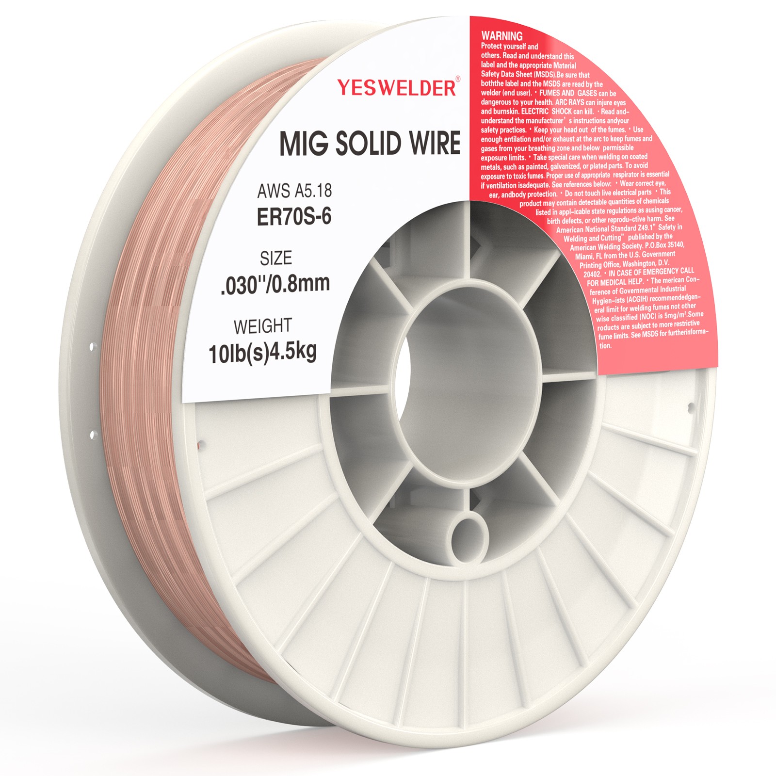 YESWELDER ER70S-6 MIG Solid Wire .023/.030/.035 2/10/44LB Carbon Steel Spool