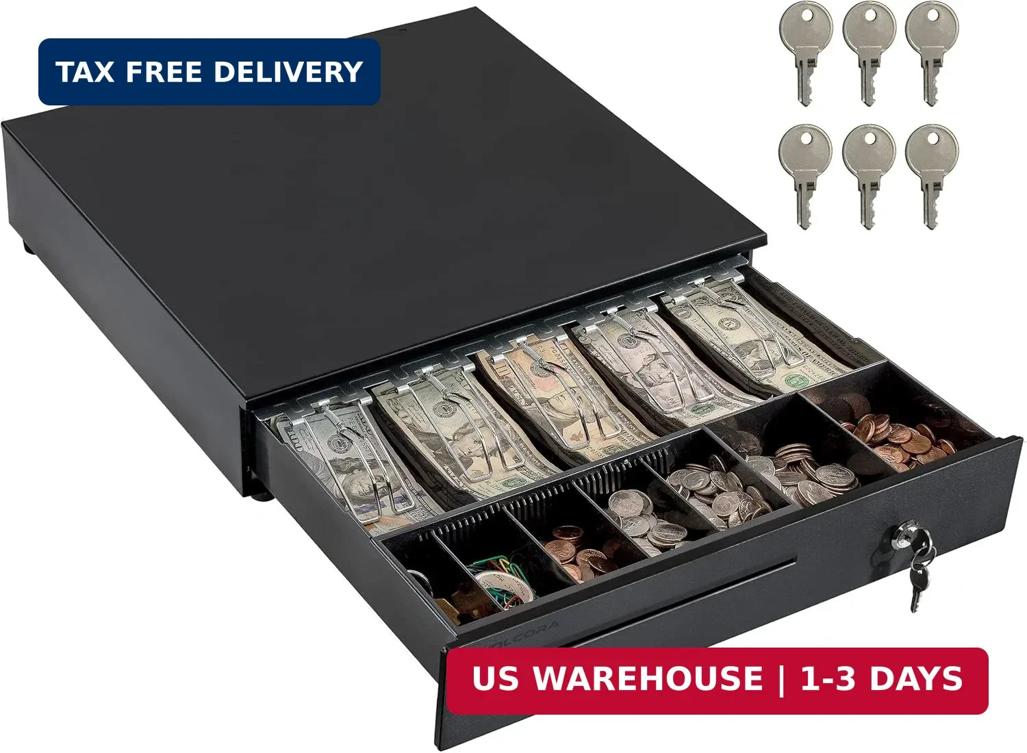Volcora Cash Register Drawer for Point of Sale (POS) System, 5 Bill/7 Coin, 16″