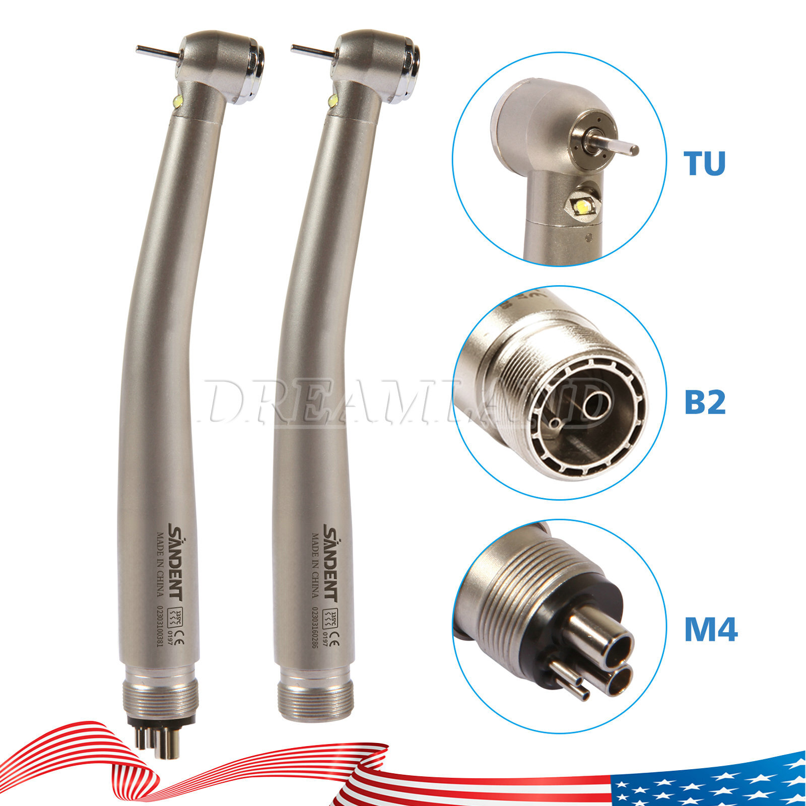 Dental LED High/ Low Speed Handpiece Contra Angle Straight Air Motor 2/4H Push