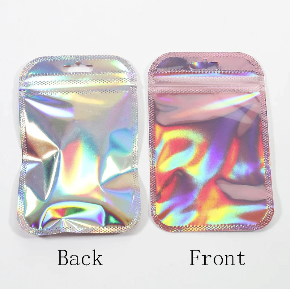 50pcs Iridescent Zip Lock Bags Holographic Self-Sealing Packaging Pouches – NEW