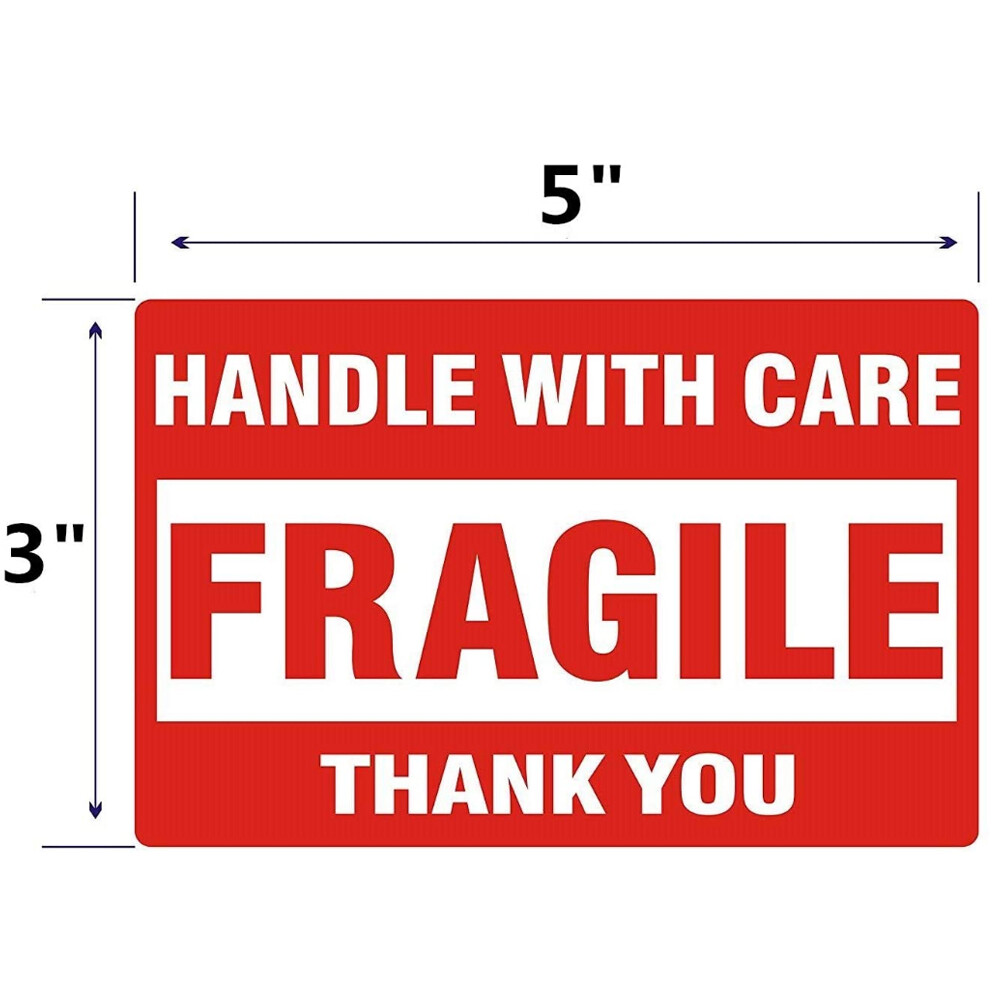 Fragile 3″x5″ Handle with Care Thank You Labels Stickers 500 Labels Per Roll USA