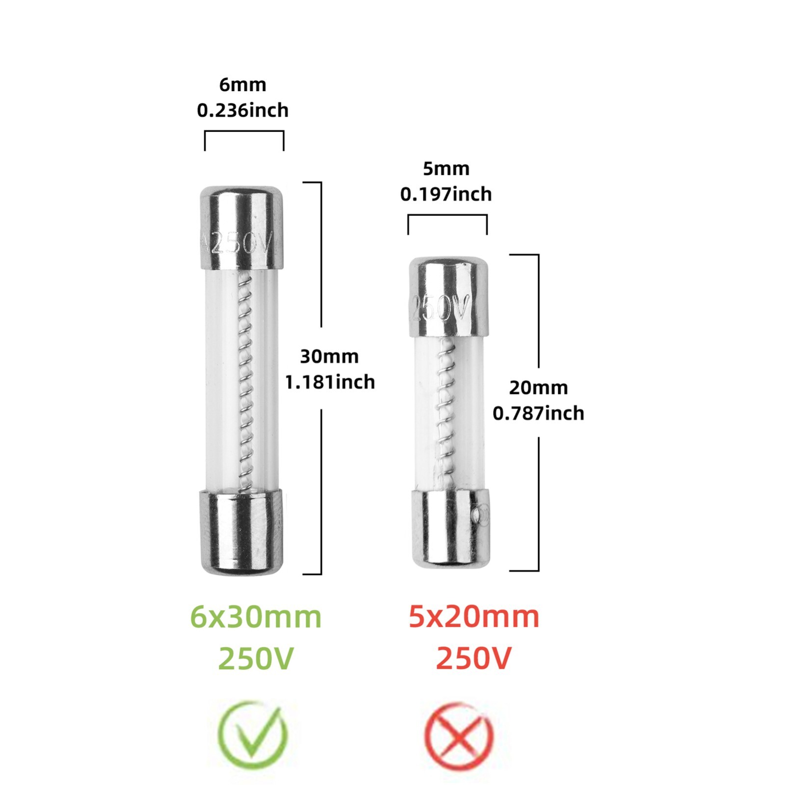 20Pcs T0.5AL250V 0.5A 250V SLOW Blow Glass Fuse 6X30mm T0.5AL Time Delay Fuse