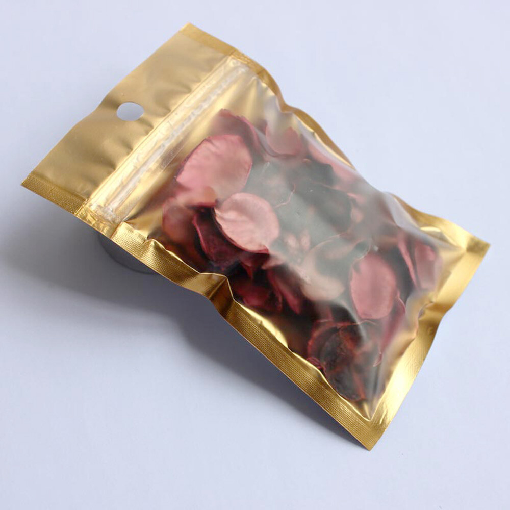100 Matte Translucent & Gold Silver Mylar Flat Storage Bags with Round Hang Hole
