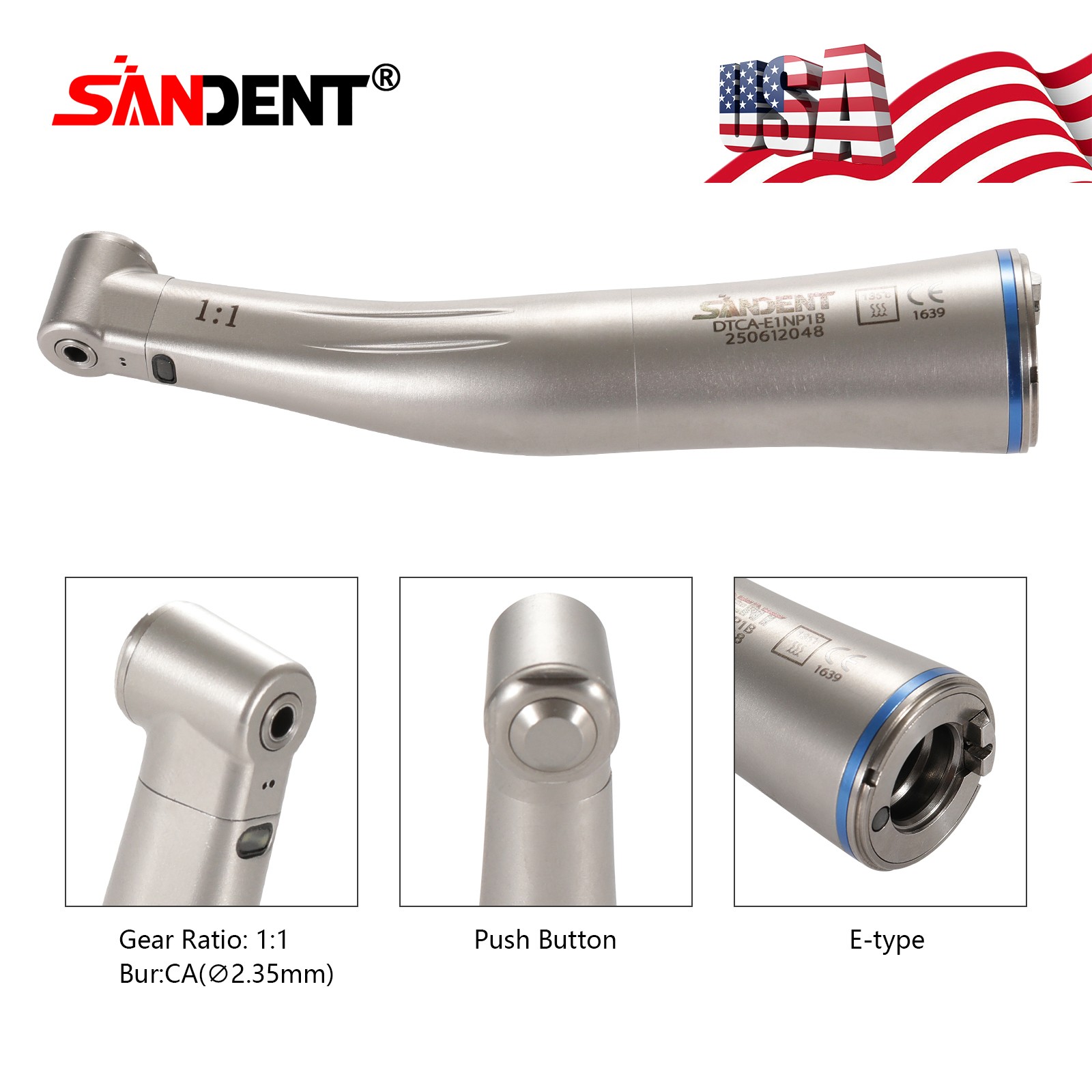 Dental 1:1 LED Fiber Optic Handpiece Contra Angle Fit NSK Electric Motor