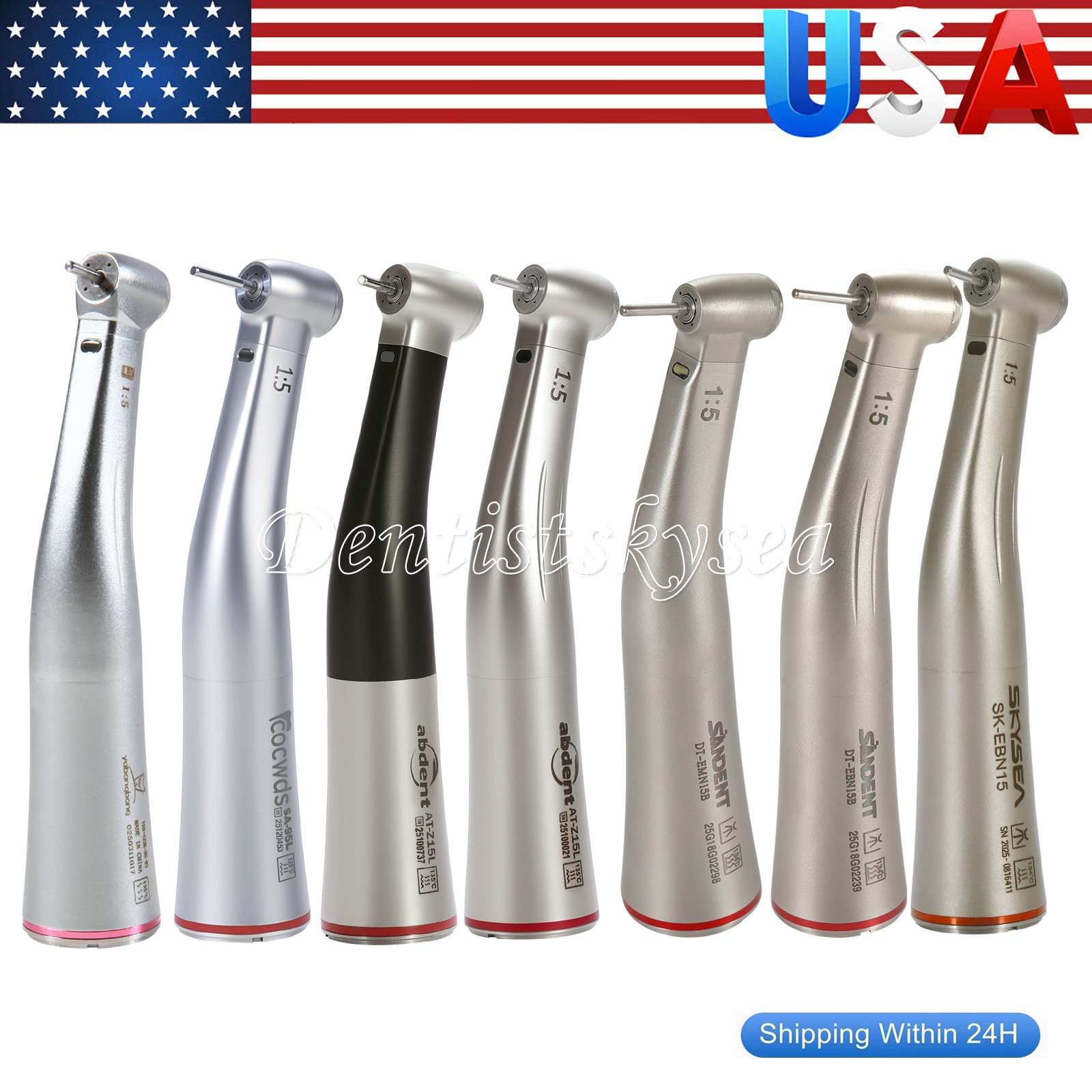 LED Dental Electric Handpiece 1:5 1:1 Contra Angle Fiber Optic High Speed