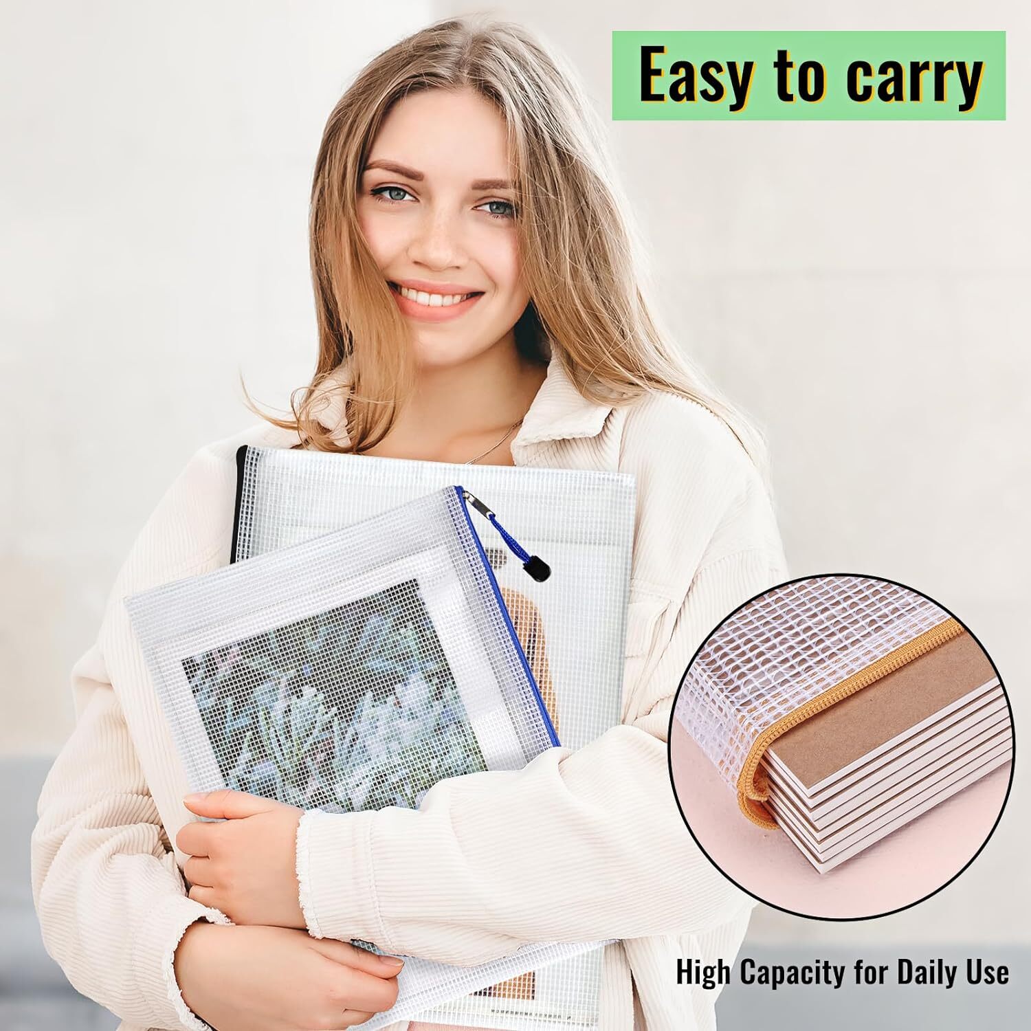 14Pcs Zipper Pouches for Organizing w/ Zipper, Mesh Zipper Pouch Bags, 8 Sizes