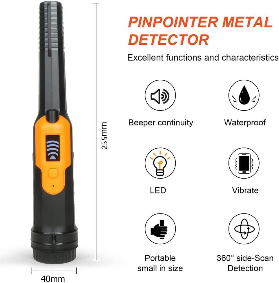 Metal Detector Pinpointer, LCD Display Fully Waterproof Underwater 30m/50FT Gold