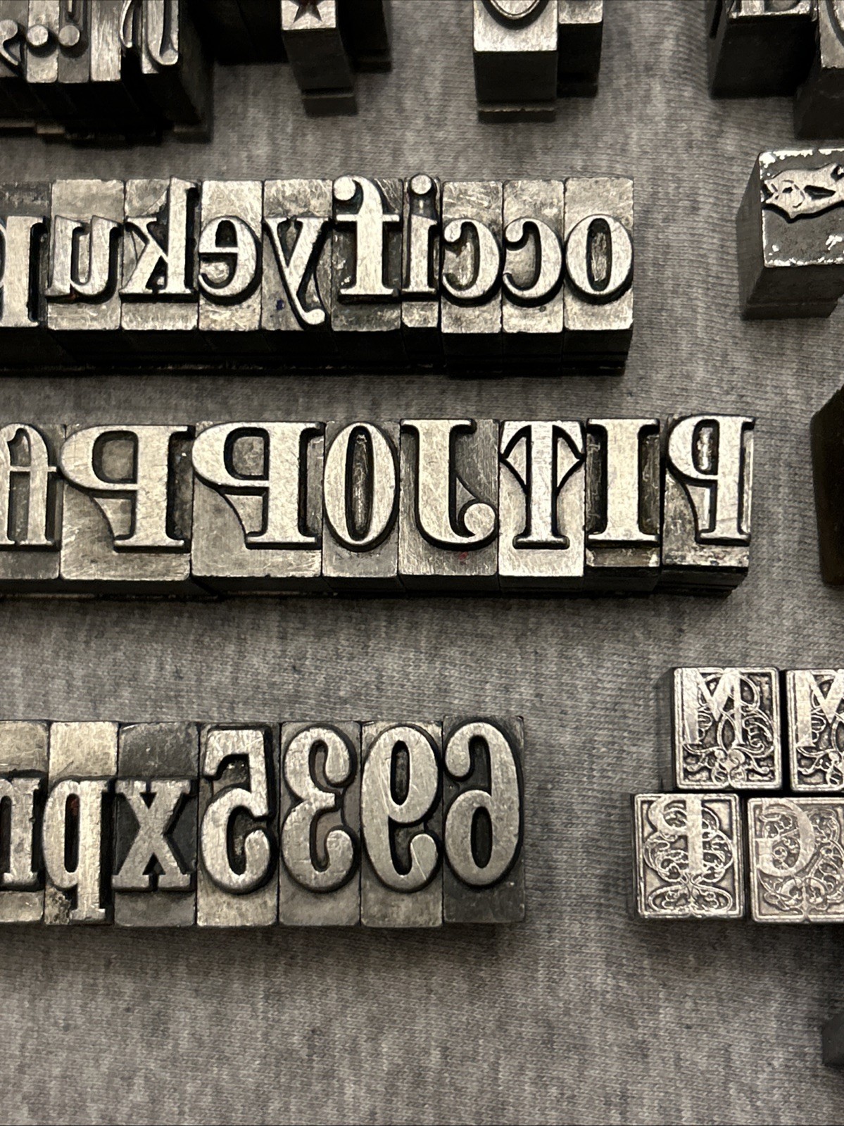Letterpress Printing Block Mixed Lot Letters, Numbers, Symbols, BB & S Chicago