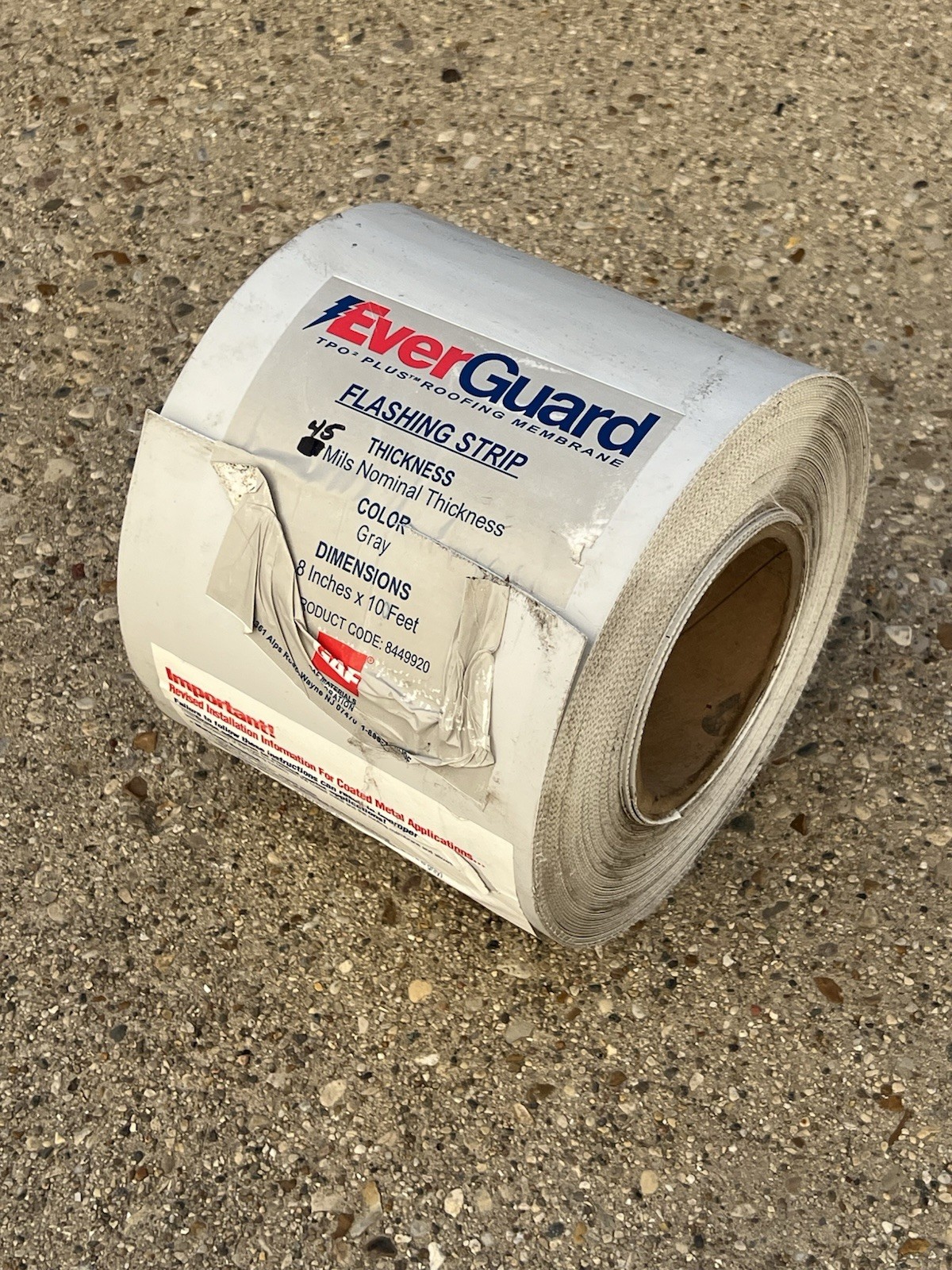 GAF EverGuard TPO Flashing Strip, 8 in x 100 ft. Roll 45 mil