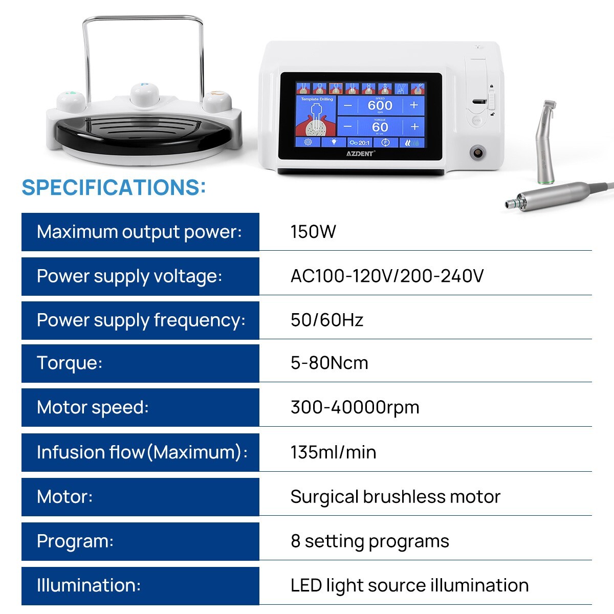 Dental LED Implant Motor Brushless System /Mobile Trolley Cart Auto Water Supply