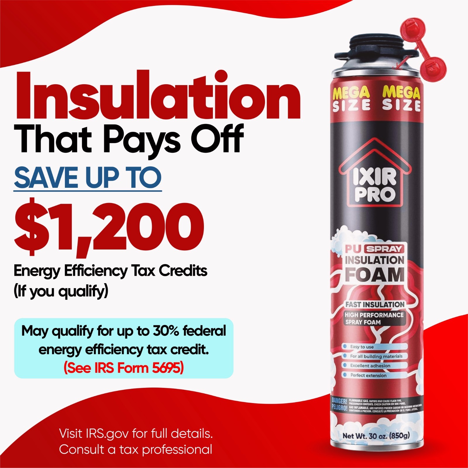 Mega Size Spray Foam Insulation Can (18×30 oz. / 850 g) Expanding Sealant