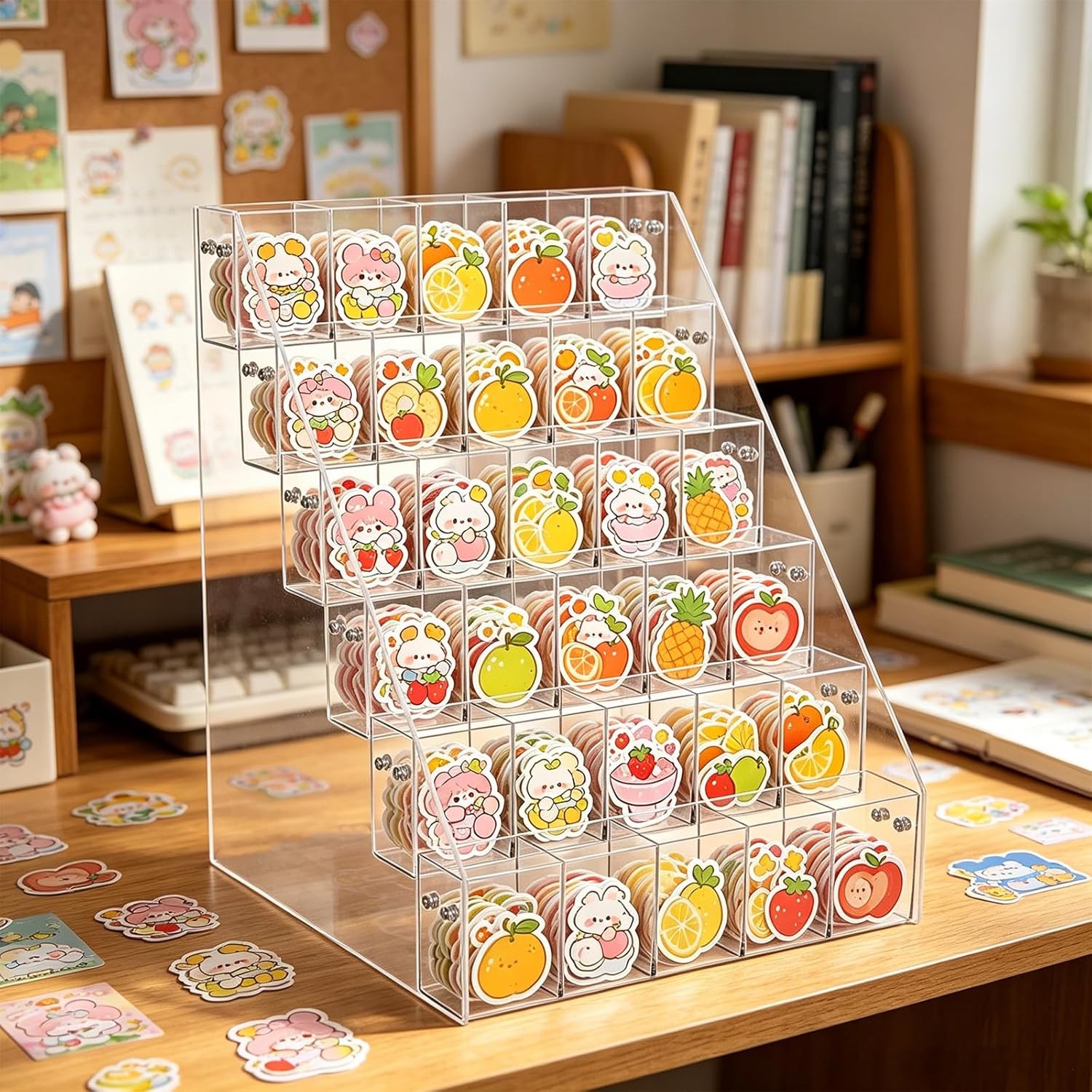 6 Tier Acrylic Sticker Display Stand Vendors 30 Pockets Clear Acrylic Storage
