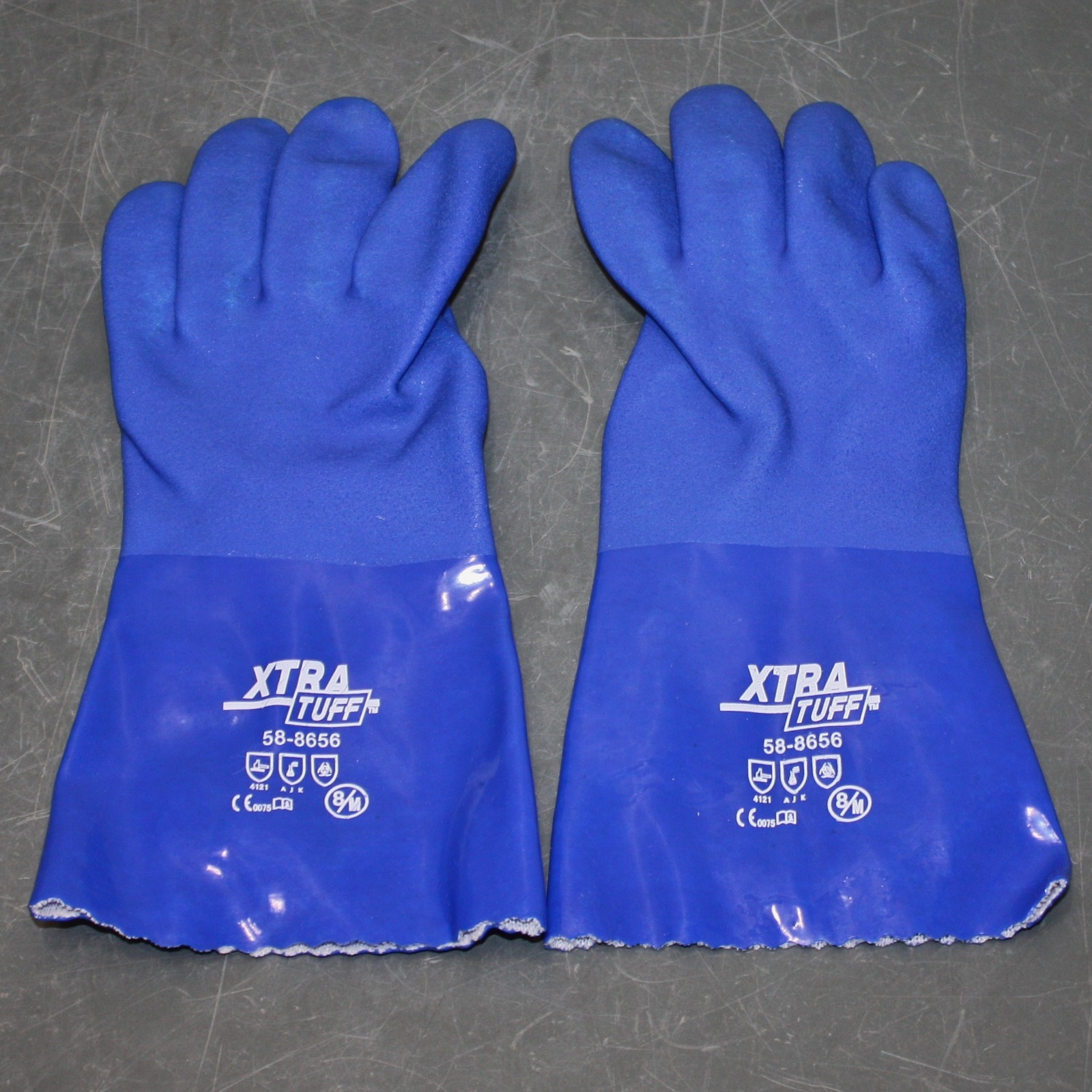 (12 Pairs) PIP 12″ Oil Resistant Gloves 58-8656, Size 8 / M, Blue PVC, XTra Tuff